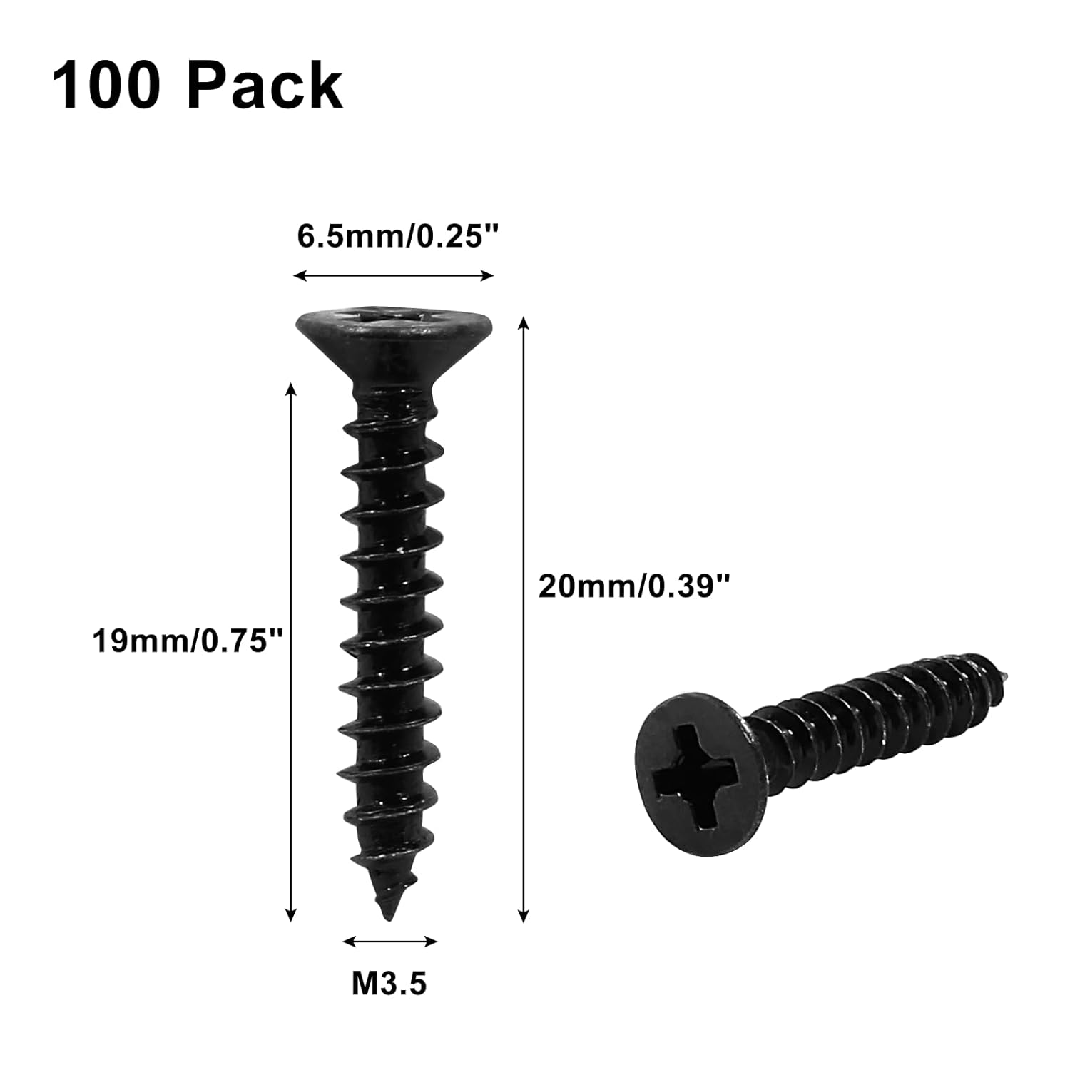 Biaungdo #6 X 3/4" Black Oxide Coated Carbon Steel Flat Head Phillips Wood Screw- 100 Pcs