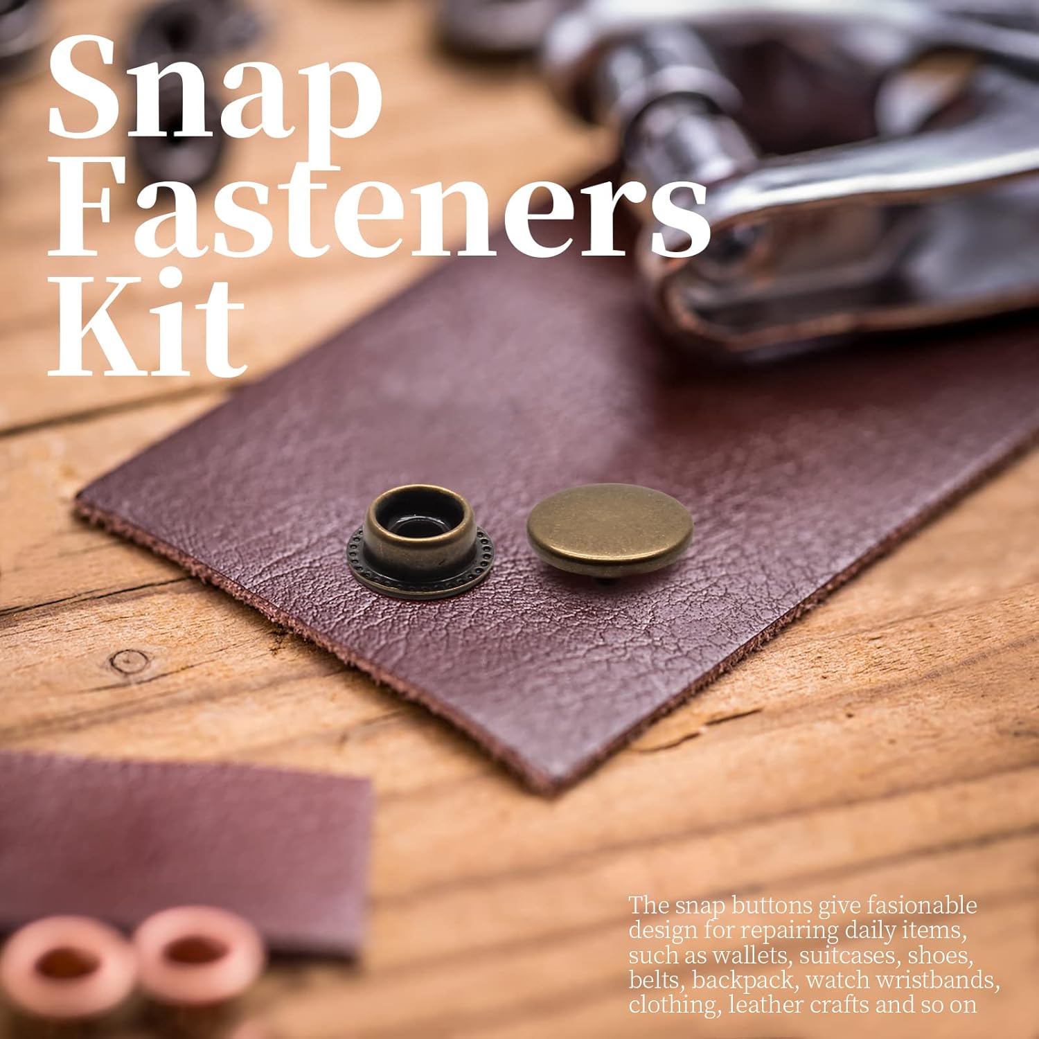Biaungdo 200pc 15mm Heavy Duty Snap Fasteners Kit, Metal Leather Snap Button Press Stud Cap for Canvas, Marine, Boat, Bronzer 4 Components, 50pc Each