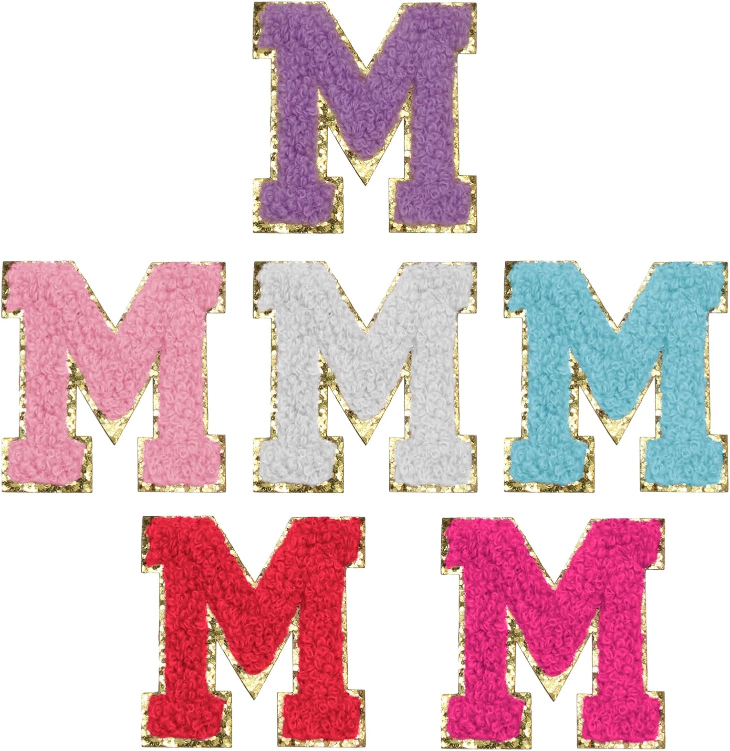 Biaungdo Self Adhesive Chenille Letter Patches, 6 Pcs 2 Inch Varsity Letter Patches Iron on Letter Patches Chenille Patch Large Letter Stickers for Clothes Hats DIY Supplies Mixed Color, M