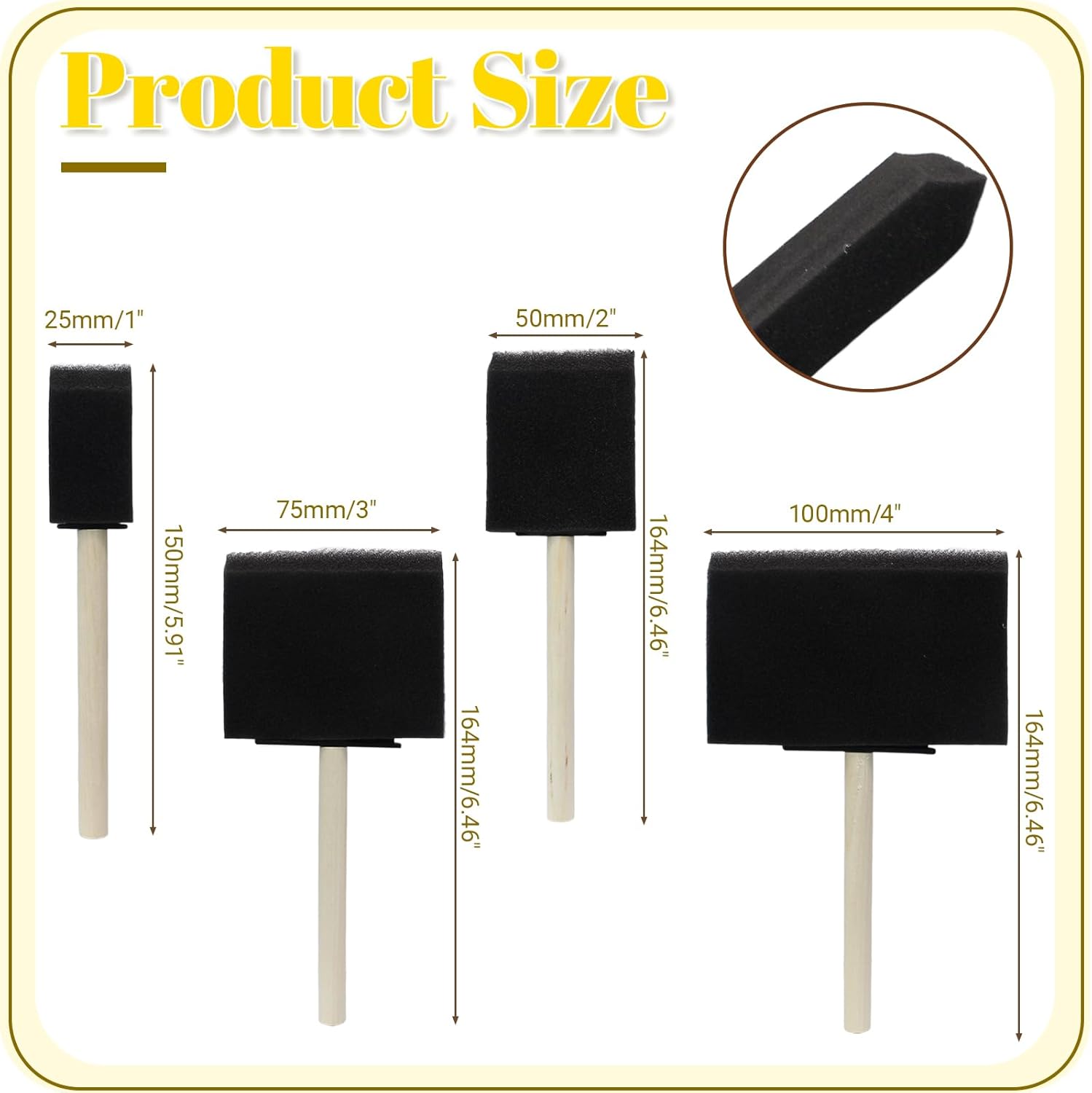Biaungdo 4 Pcs 4 Sizes Foam Paint Brushes, Foam Sponge Brush for Painting, Sponge Paint Brushes with Wood Handle for Varnishes, Staining, DIY Crafting