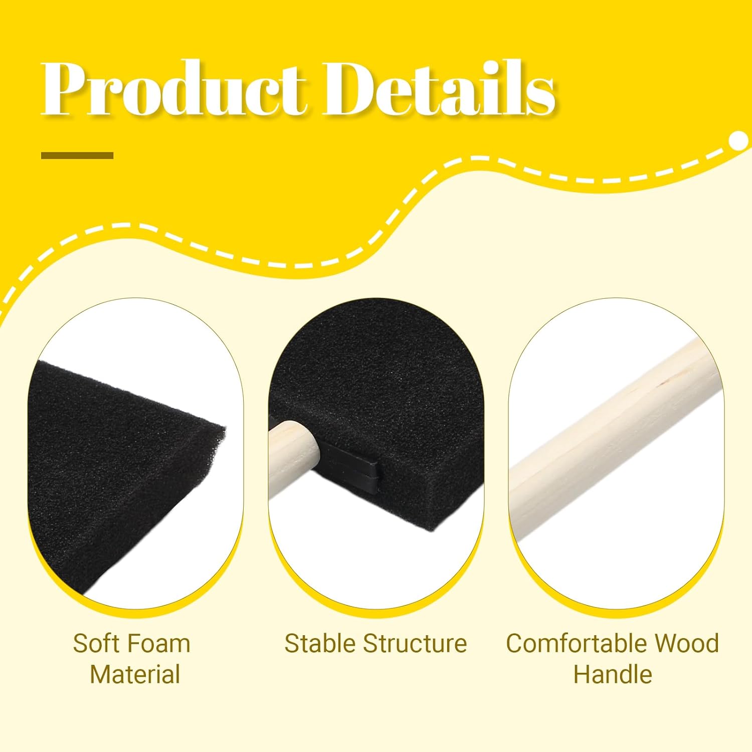 Biaungdo 4 Pcs 4 Sizes Foam Paint Brushes, Foam Sponge Brush for Painting, Sponge Paint Brushes with Wood Handle for Varnishes, Staining, DIY Crafting