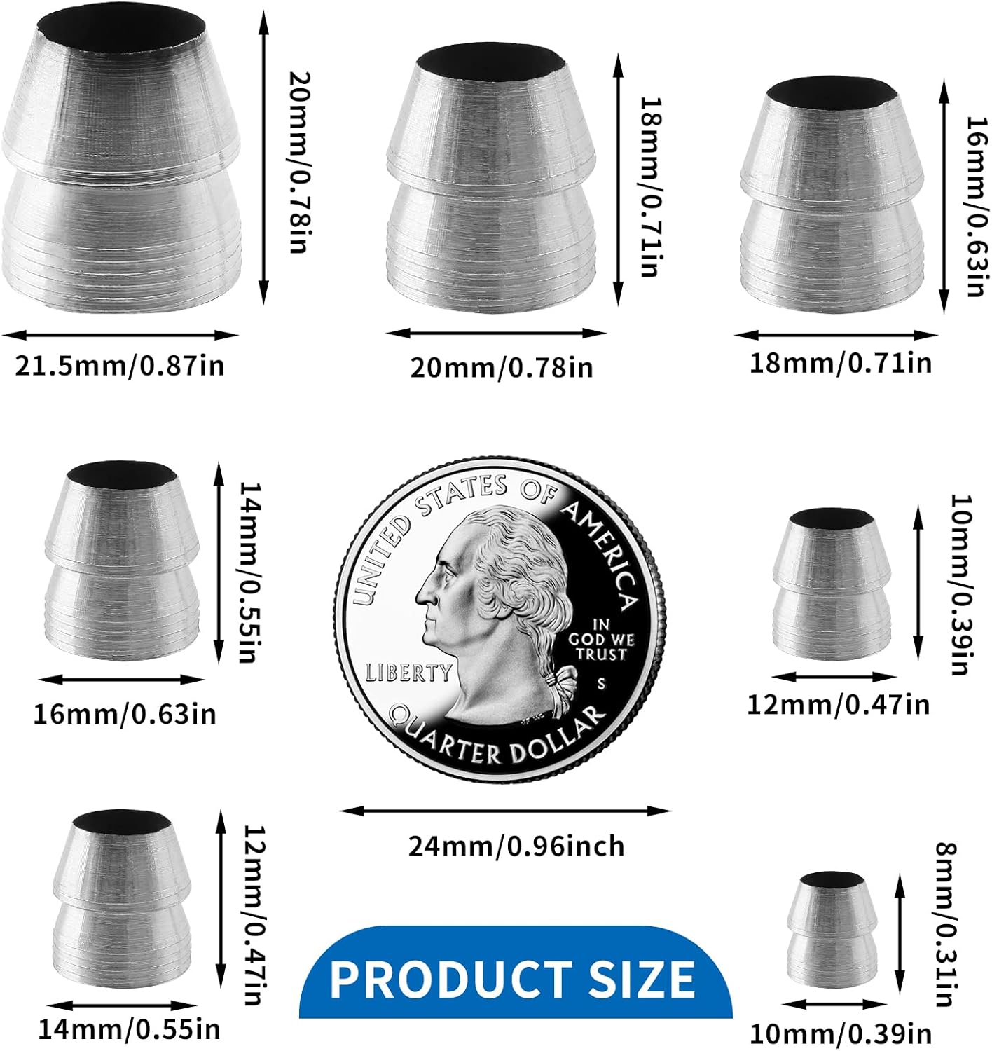 Biaungdo 7 Pc Safety Round Handle Wedges, Mauls Handle Kit for Hammer Axe Sledge 0.31", 0.39", 0.47", 0.55", 0.63", 0.71", 0.78"