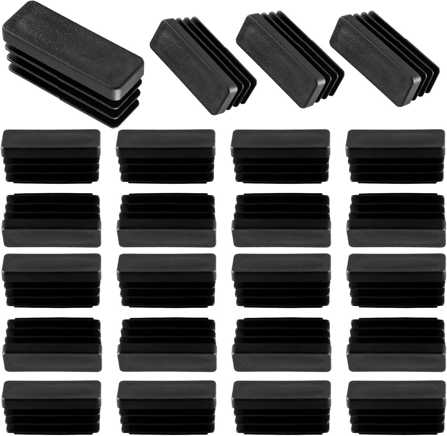 Biaungdo 24 Pack Rectangle Plastic Chair Leg Caps, 1/2" x 1-1/2" Tubing Glide End Insert Plug Cap Cove, Flexible Chair Leg Floor Protectors for Chair, Desk, Tube Black