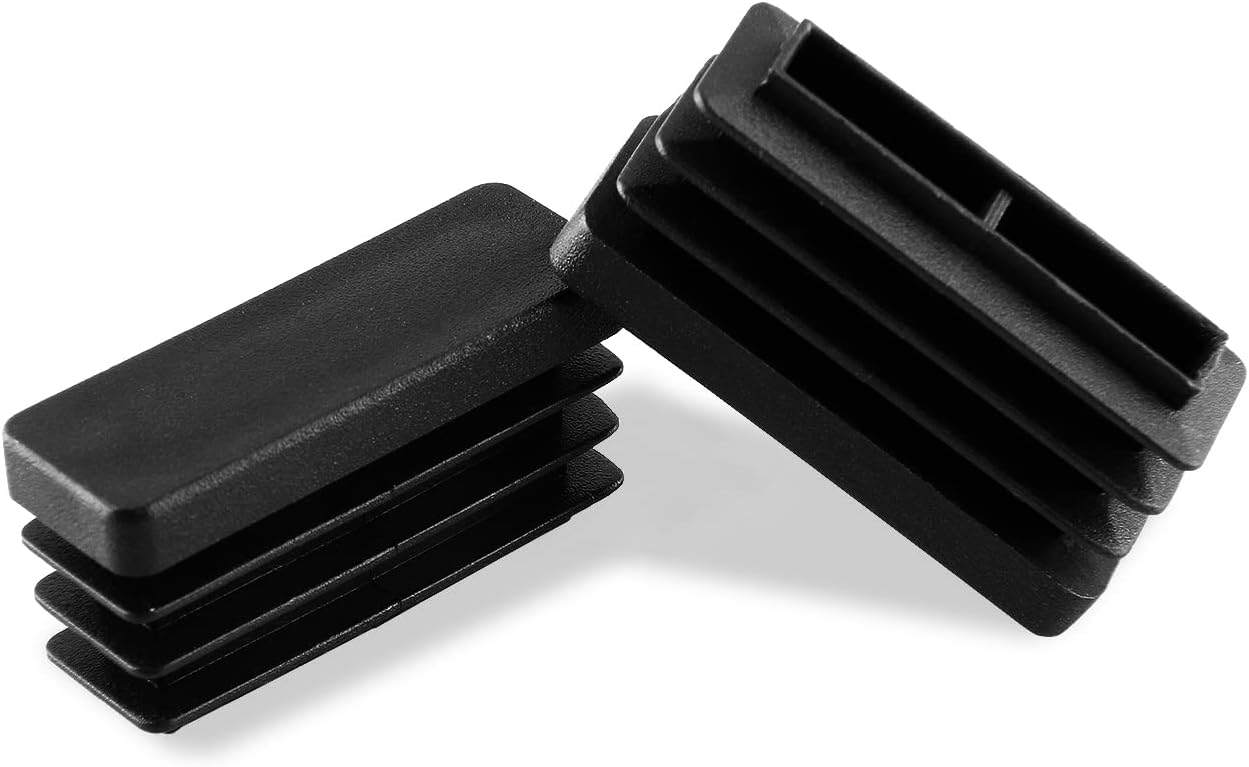 Biaungdo 24 Pack Rectangle Plastic Chair Leg Caps, 1/2" x 1-1/2" Tubing Glide End Insert Plug Cap Cove, Flexible Chair Leg Floor Protectors for Chair, Desk, Tube Black