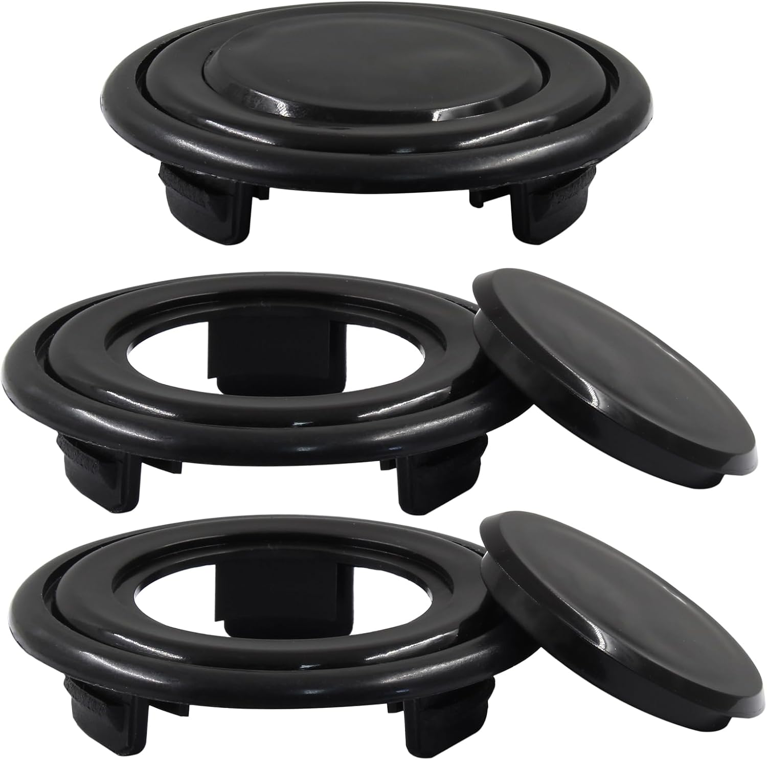 Biaungdo 2 Sets 3 Inch Outdoor Patio Table Umbrella Hole Ring and Cap Set, Standard Size Garden Beach Tablet Thicker Hole Ring Plug and Cap Set Black, Compatible 32-48mm Umbrella Tube