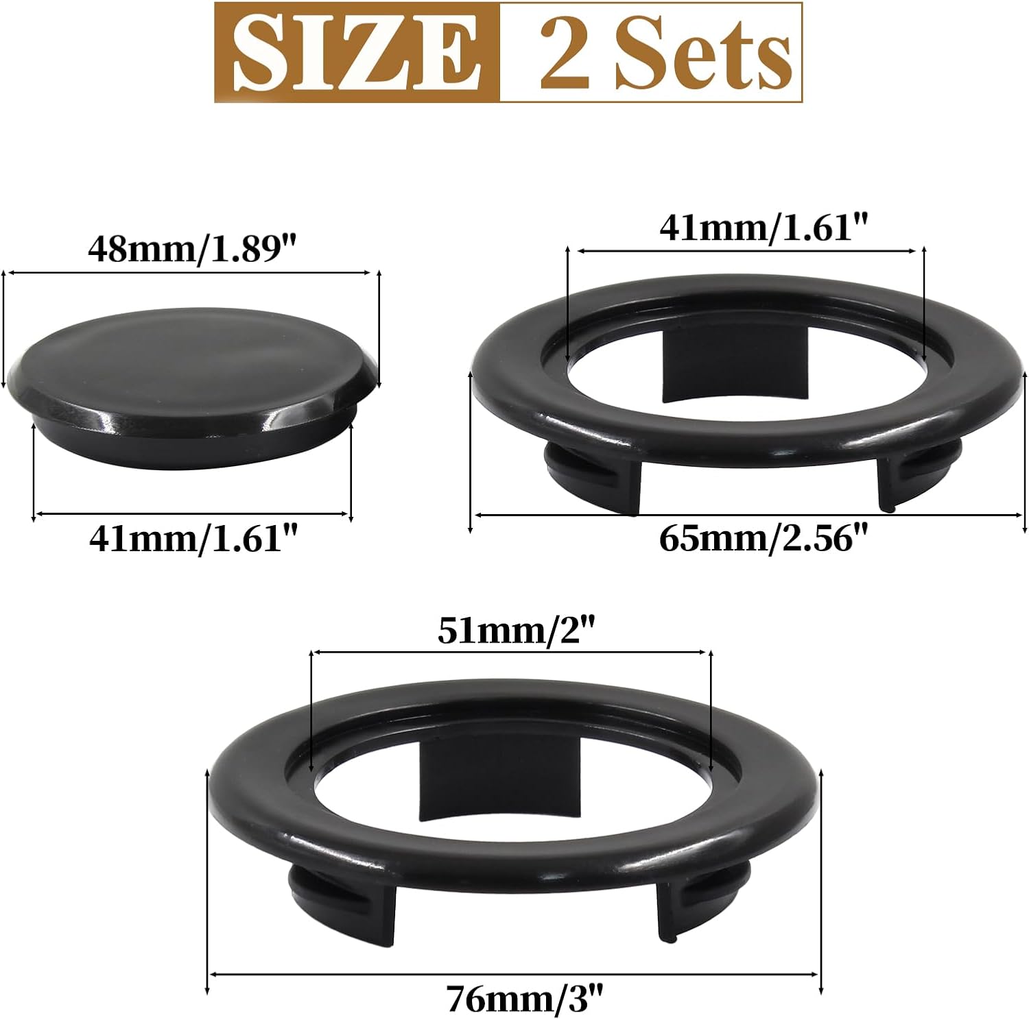 Biaungdo 2 Sets 3 Inch Outdoor Patio Table Umbrella Hole Ring and Cap Set, Standard Size Garden Beach Tablet Thicker Hole Ring Plug and Cap Set Black, Compatible 32-48mm Umbrella Tube
