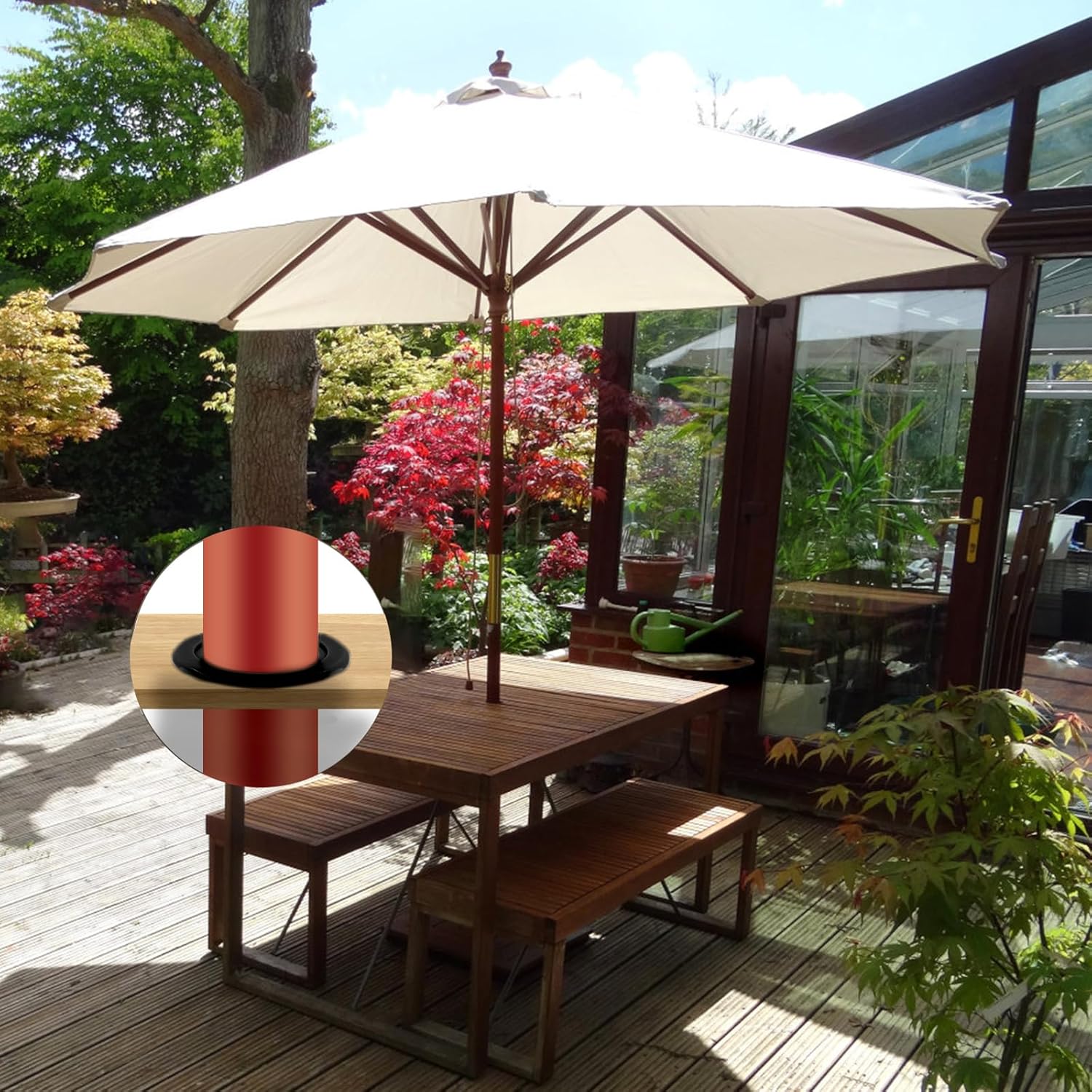 Biaungdo 2 Sets 3 Inch Outdoor Patio Table Umbrella Hole Ring and Cap Set, Standard Size Garden Beach Tablet Thicker Hole Ring Plug and Cap Set Black, Compatible 32-48mm Umbrella Tube
