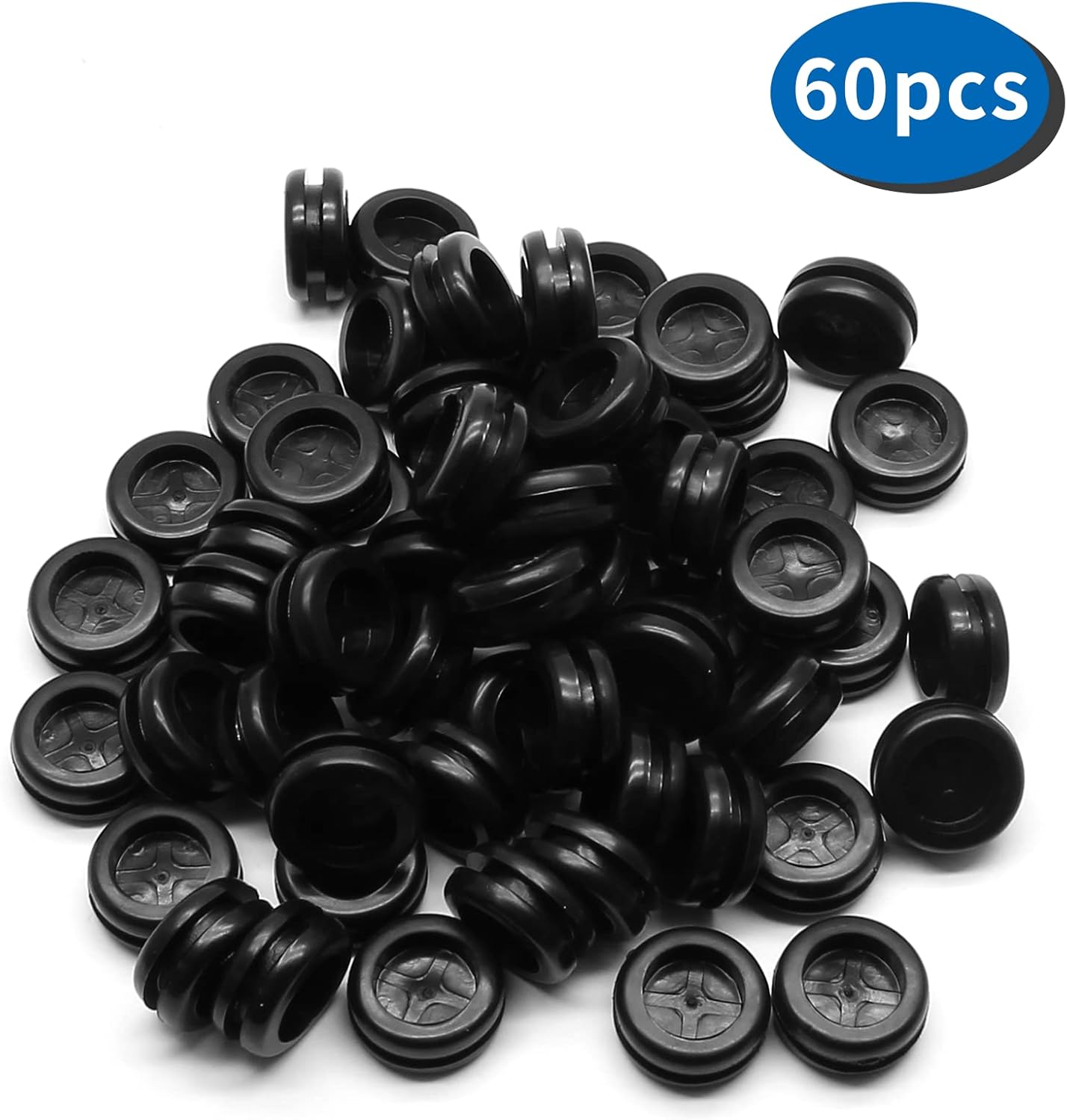 Biaungdo 60 Pcs Rubber Grommet, 5/8" Drill Hole Double-Sided Black Synthetic Rubber Grommet for Wire Protection, Firewall Plug Round Grommet 14mm x 16mm
