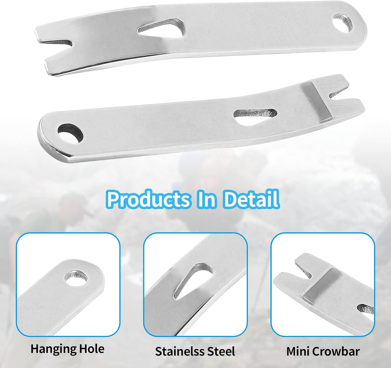 Biaungdo 4 Pcs Mini Crank Crowbar, Stainless Steel Mini EDC Pry Bar Keychain Multi-function Pocket EDC Tools Survival Scraper Opener for Outdoor, Indoors 3 Inch