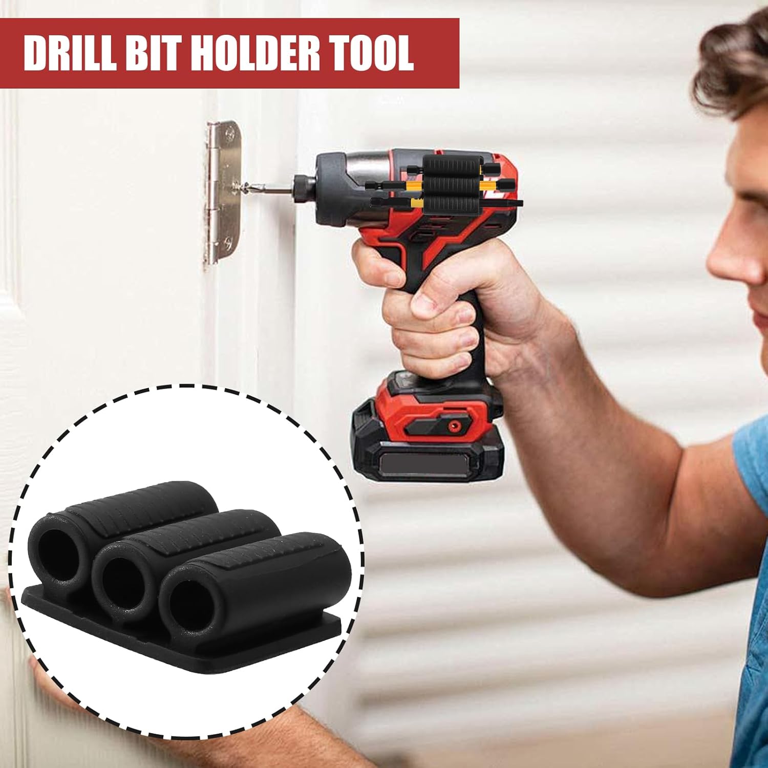 Biaungdo Drill Bit Holder, 3 Pack Adhesive Drill Bit Sleeve Organizer, High Strength Bit Holder for Impact Drivers and Drill, Hold 6 Driver Bits on the Side of Power Drill