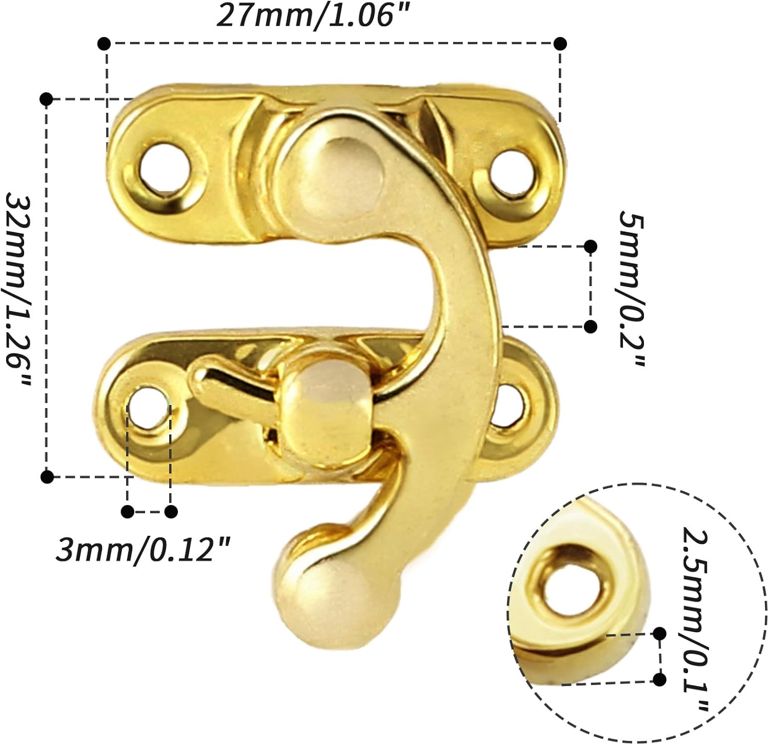 Biaungdo 5pcs Gold Vintage Style Swing Bag Clasp Closure Lock Latch for Furniture Wooden Box Jewelry Case Silver Tone with Mounting Screw & Screwdriver, 33 x 29 mm
