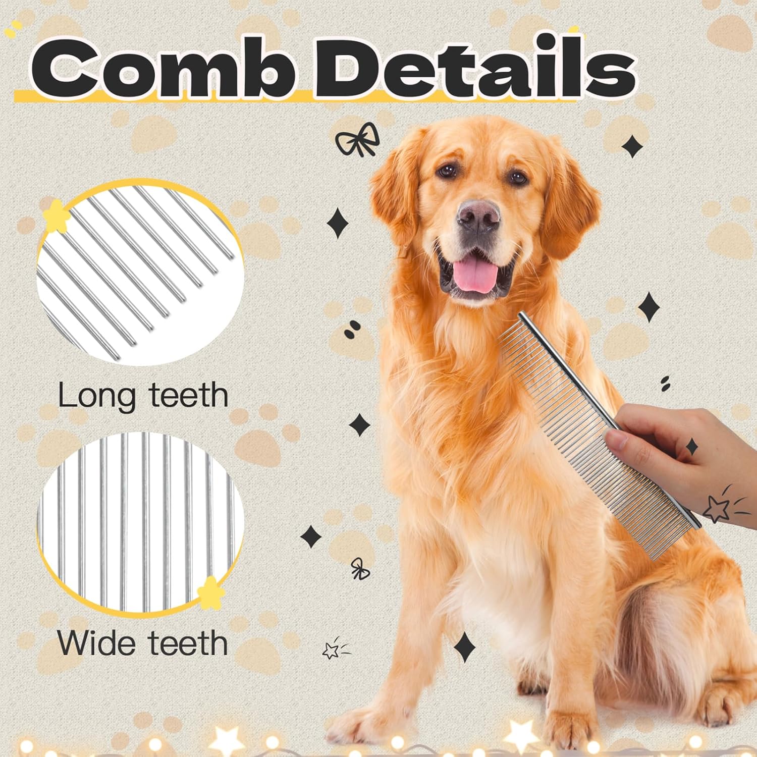 Biaungdo 3 Pcs Dog Grooming Combs Set, Metal Dog Comb for Removing Tangles and Knot, Cat Brush Grooming Tool for Long Haired Pets 7.48 x 1.65 inch & 7.4 x 1.3 inch & 6.5 x 1.14 inch