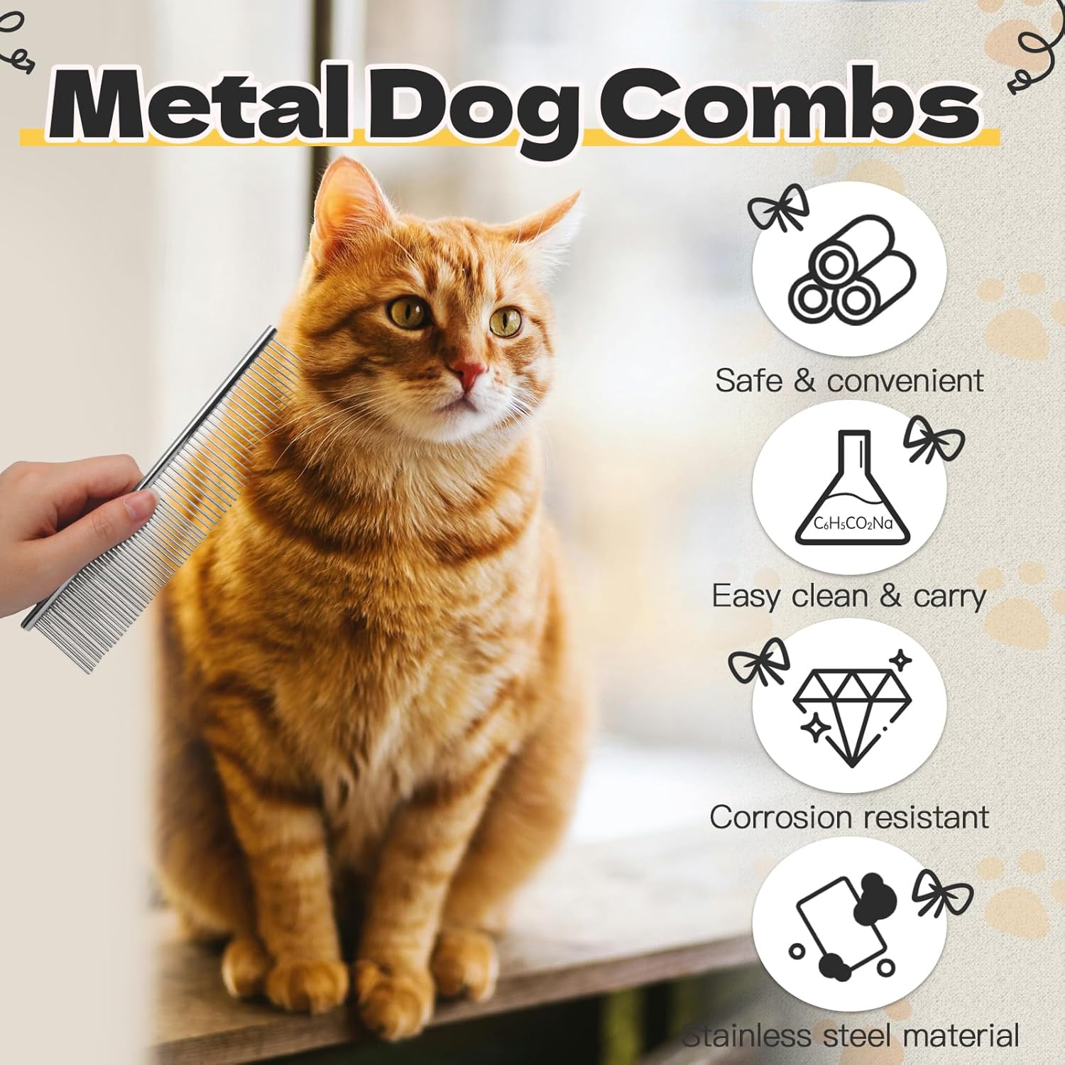 Biaungdo 3 Pcs Dog Grooming Combs Set, Metal Dog Comb for Removing Tangles and Knot, Cat Brush Grooming Tool for Long Haired Pets 7.48 x 1.65 inch & 7.4 x 1.3 inch & 6.5 x 1.14 inch