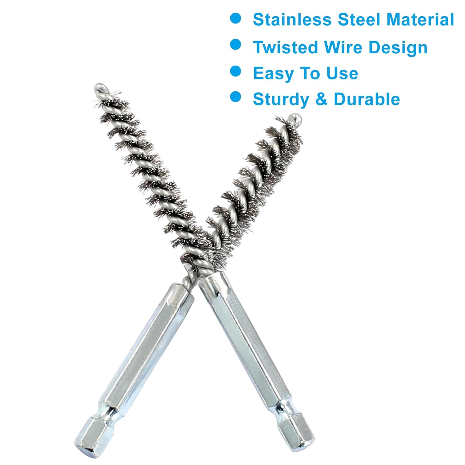 Biaungdo 6 Pcs Stainless Steel Bore Brush, Twisted Wire Drill Brush Metal Bristles Wire Brush Bore Cleaning Brush with Hex Shank Handle for Power Drill Plumbing Tools 8/10/12/15/17/19mm