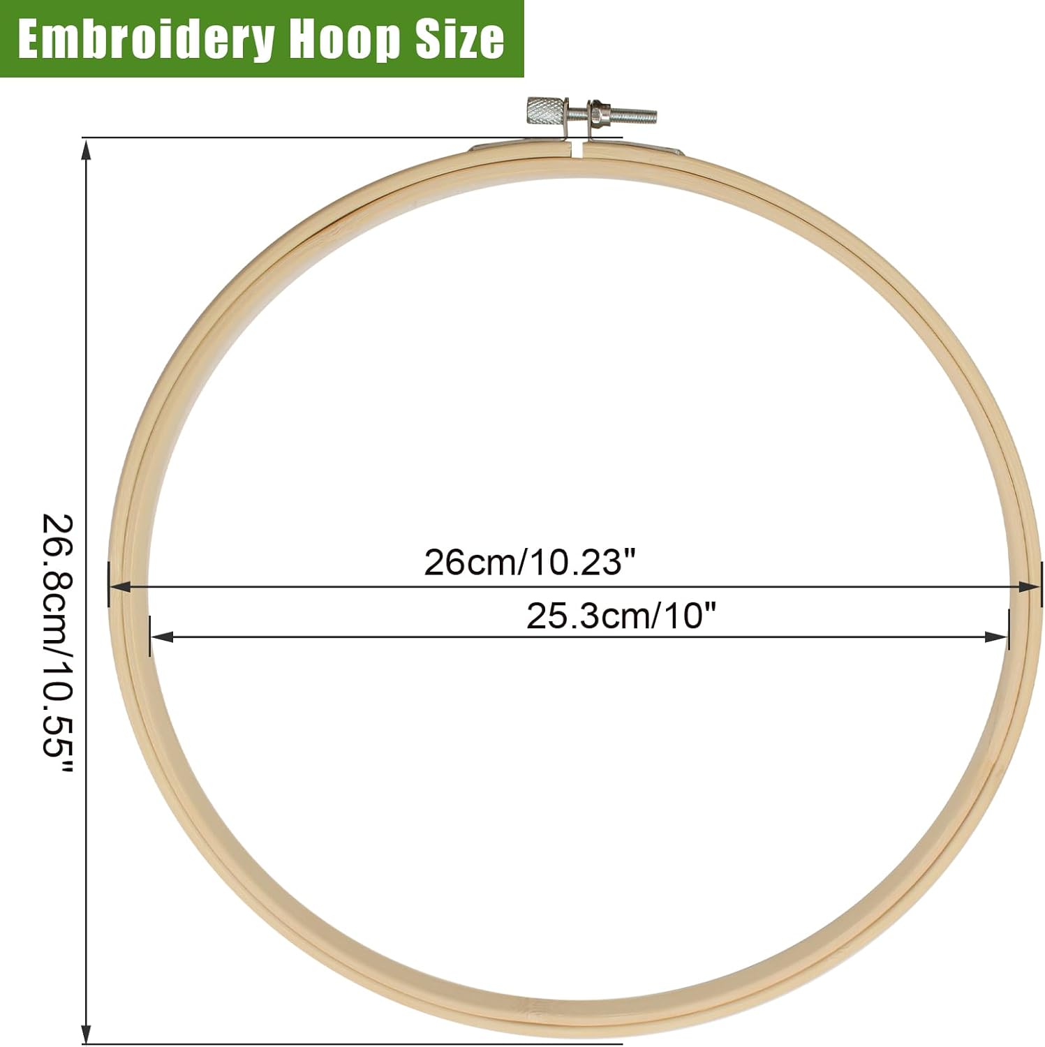Biaungdo 2 Pieces 10 Inch Embroidery Hoops, Round Wood Embroidery Hoops, Adjustable Bamboo Circle Cross Stitch Hoop Ring, Wooden Embroidery Frames for Art Craft Sewing, Christmas Decoration