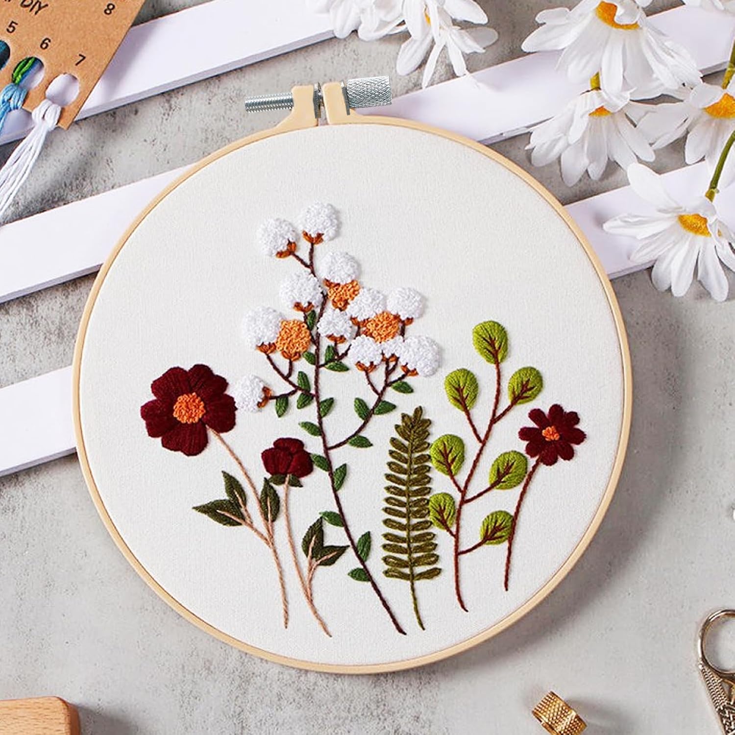 Biaungdo 2 Pieces 10 Inch Embroidery Hoops, Round Wood Embroidery Hoops, Adjustable Bamboo Circle Cross Stitch Hoop Ring, Wooden Embroidery Frames for Art Craft Sewing, Christmas Decoration