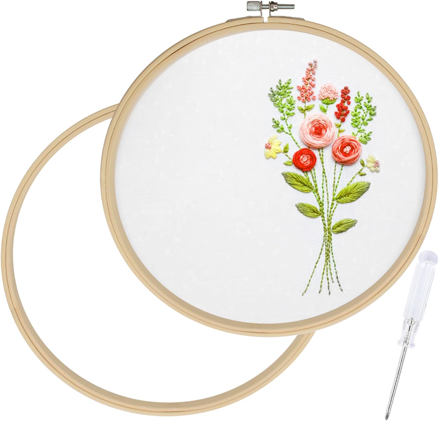Biaungdo 2 Pieces 10 Inch Embroidery Hoops, Round Wood Embroidery Hoops, Adjustable Bamboo Circle Cross Stitch Hoop Ring, Wooden Embroidery Frames for Art Craft Sewing, Christmas Decoration