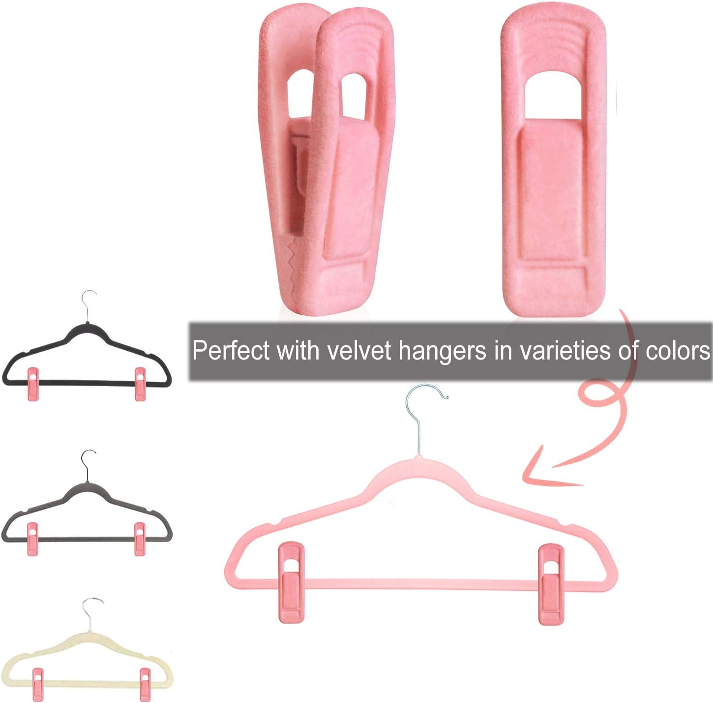Brush Pink Velvet Hangers Clips 20 PCS, Premium Velvet Clips for Thin Velvet Hanger, Non Slip Strong Finger Clips Perfect for Suit Skirt Pant Clothes Velvet Hangers