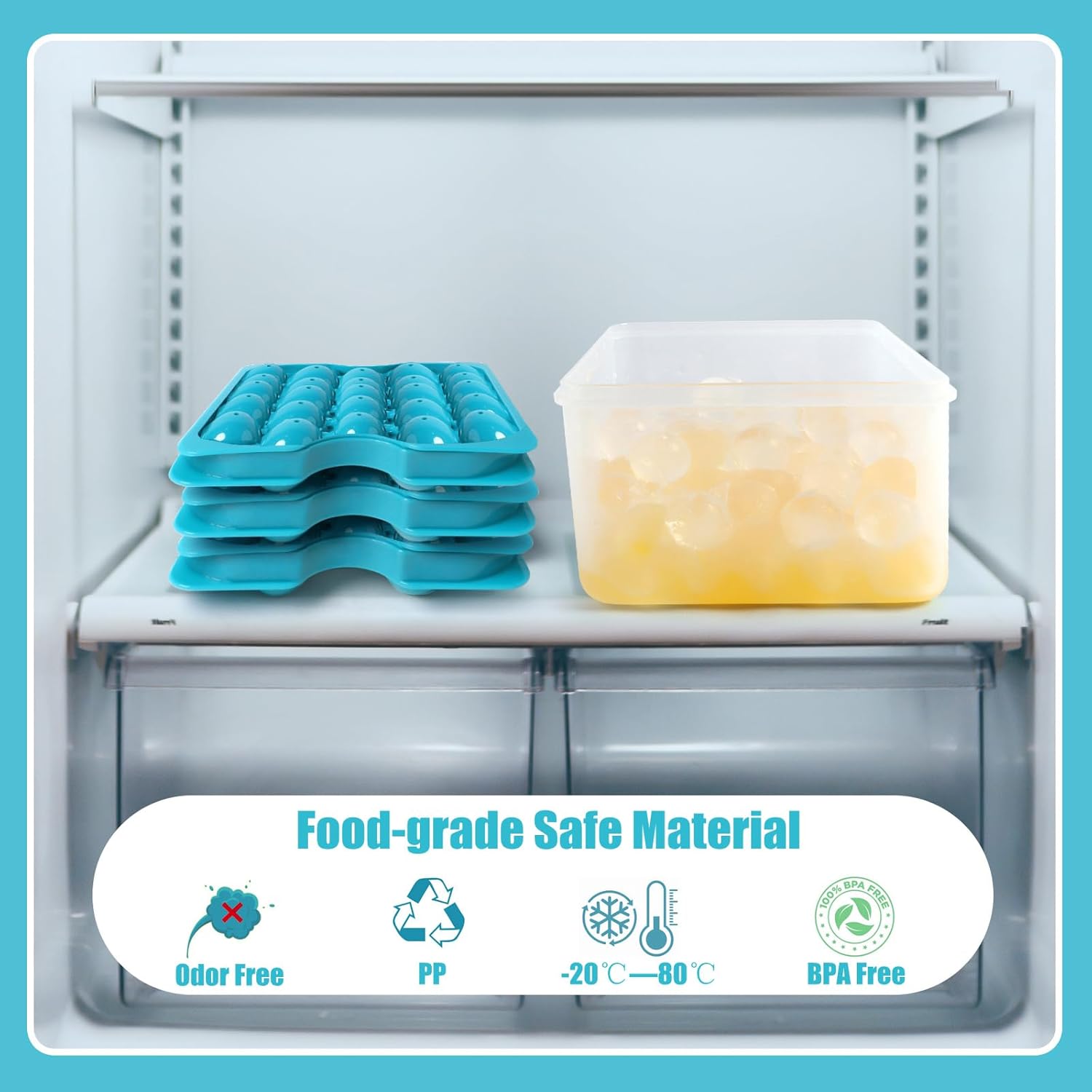 Bangp Ice Cube Tray with Lid and Bin,3 Pack Round Ice Trays for Freezer with Lid,96PCS 0.8" Ice Balls for Chilling Drinks Coffee Juice,Ice Cube Trays for Freezer with Ice Container,Ice Scoop & Tongs