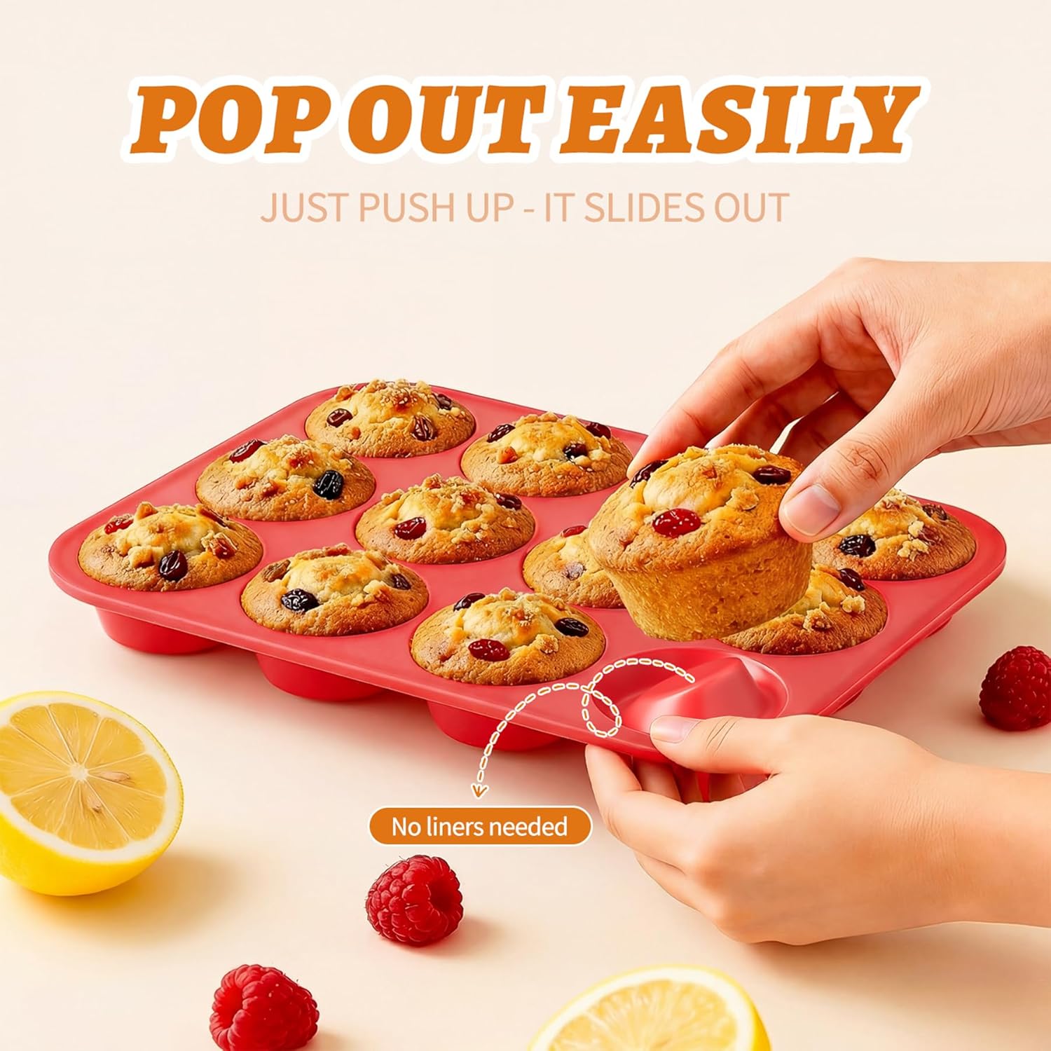 2Pack Silicone Muffin Pans with Metal Reinforced Frame,12 Cup Regular Size Silicone Cupcake Pan,Muffin Tin,Nonstick Cupcake Baking Molds for Muffins,Cupcakes,Egg Bites,BPA Free 2Pack Red
