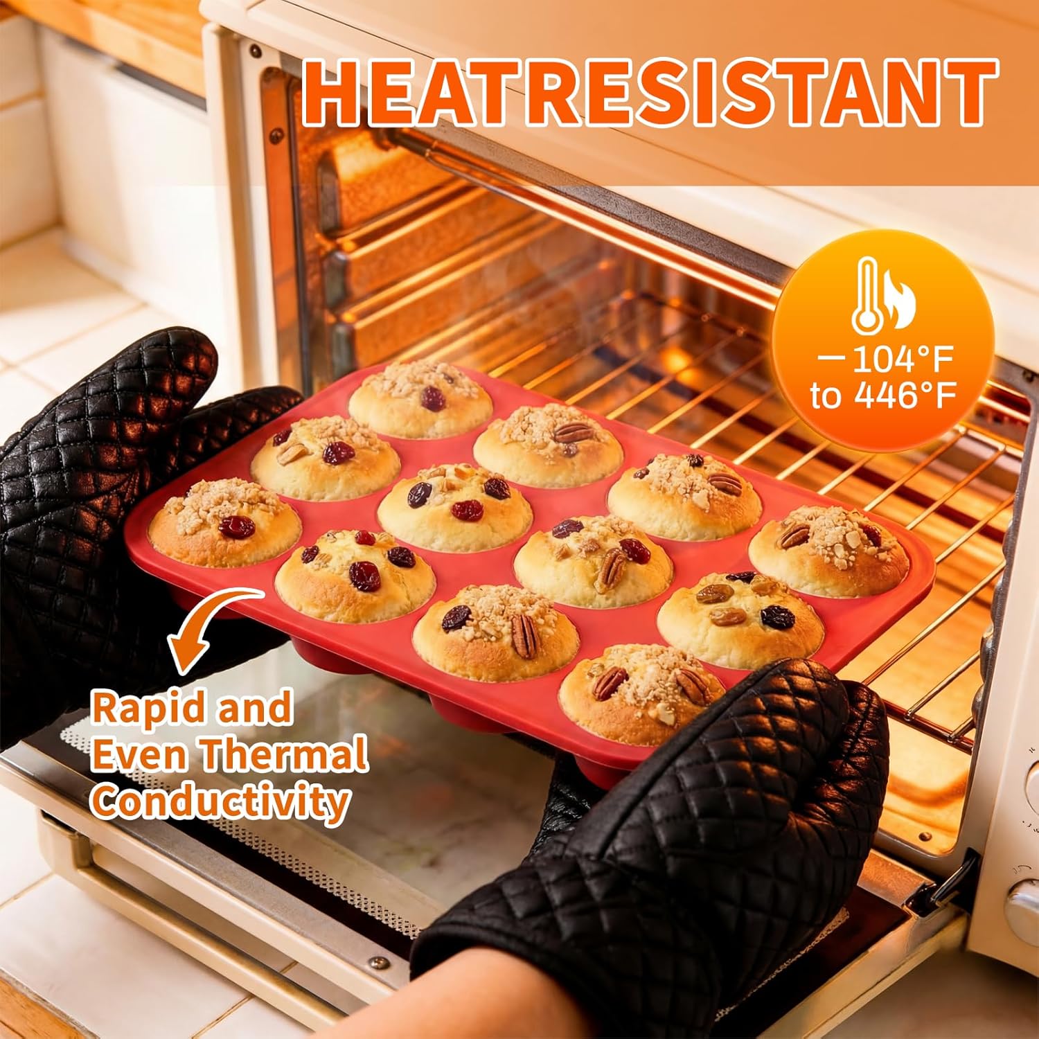 2Pack Silicone Muffin Pans with Metal Reinforced Frame,12 Cup Regular Size Silicone Cupcake Pan,Muffin Tin,Nonstick Cupcake Baking Molds for Muffins,Cupcakes,Egg Bites,BPA Free 2Pack Red
