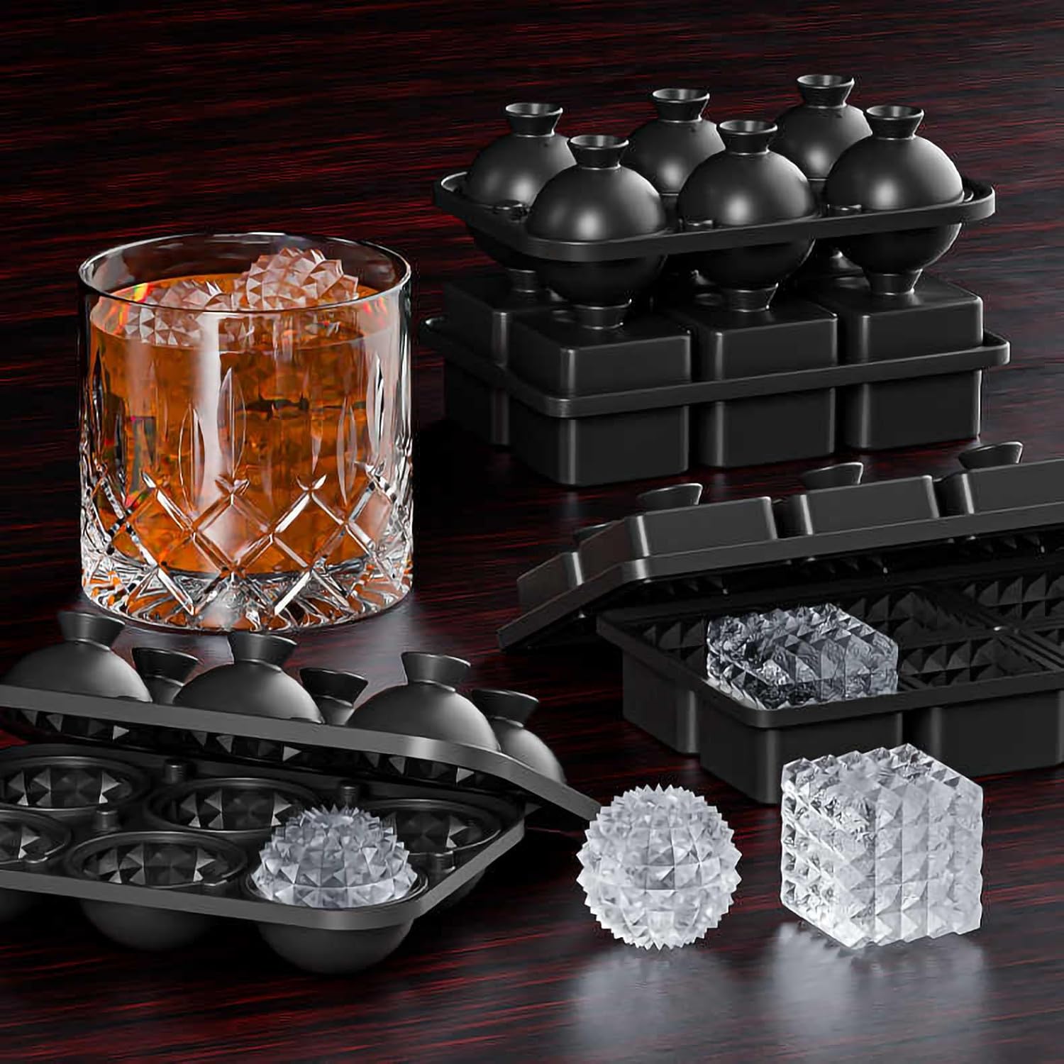 Bangp Large Ice Cube Tray for Whiskey,Perfect Etched Ice Cubes, Big Ice Cube Mold for Cocktails,Whiskey Etched Sphere