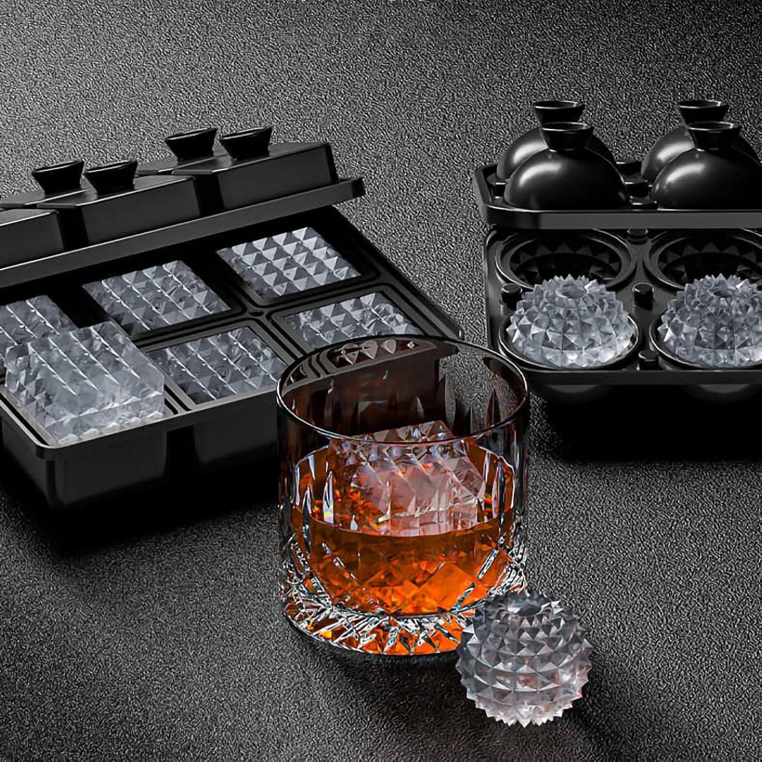 Bangp Large Ice Cube Tray for Whiskey,Perfect Etched Ice Cubes, Big Ice Cube Mold for Cocktails,Whiskey Etched Sphere
