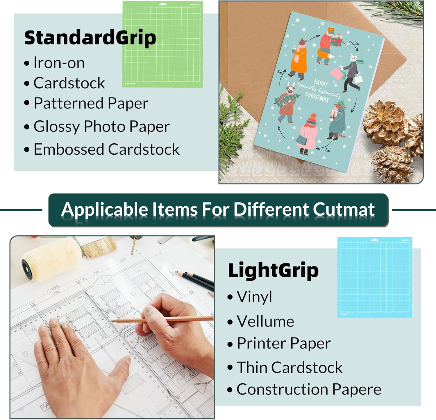 WISYOK 4-Pack 12x12 Inch Cutting Mats for Explore Air 2/Air/One/Maker, Reusable Adhesive Replacement Mats Standard, Light, Strong, Fabric for Crafts, Quilting, Sewing