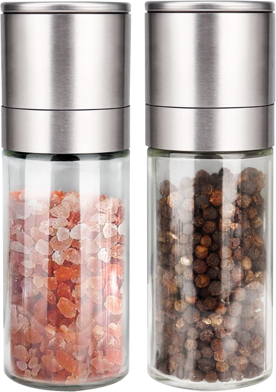 Gulex® Salt and Pepper Grinder Set, Pepper Mill, Sea Salt Shaker Grinder Refillable, Adjustable Coarseness, Stainless Steel with Ceramic Rotor Seasoning not included