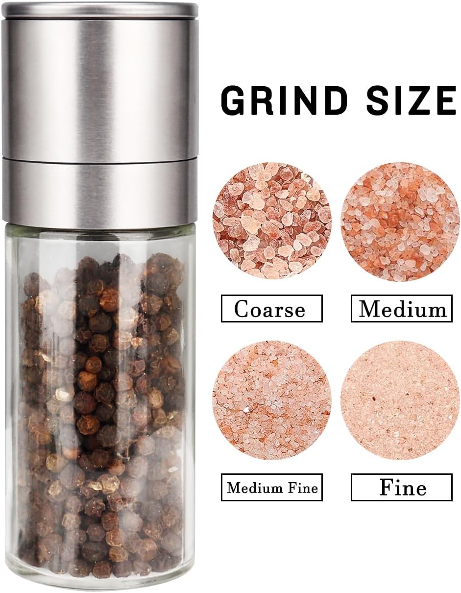 Gulex® Salt and Pepper Grinder Set, Pepper Mill, Sea Salt Shaker Grinder Refillable, Adjustable Coarseness, Stainless Steel with Ceramic Rotor Seasoning not included