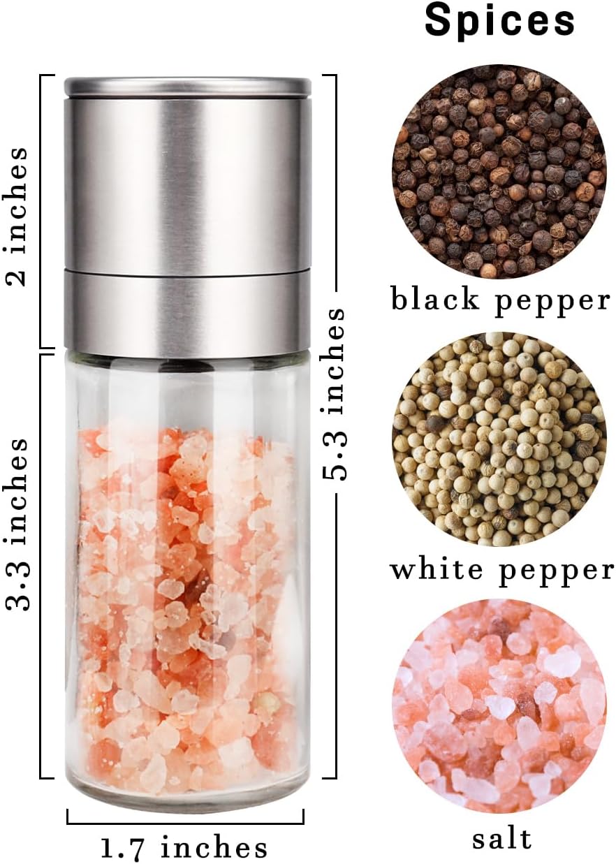 Gulex® Salt and Pepper Grinder Set, Pepper Mill, Sea Salt Shaker Grinder Refillable, Adjustable Coarseness, Stainless Steel with Ceramic Rotor Seasoning not included