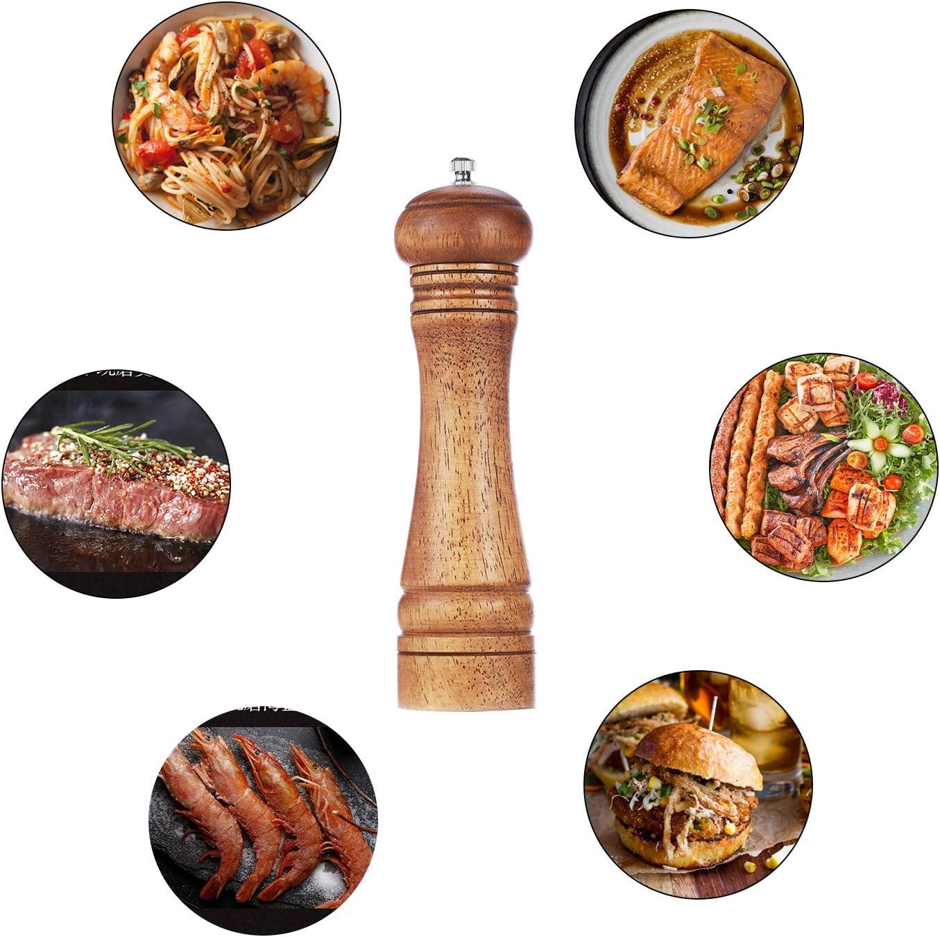 Gulex® Wood Pepper Grinder Pepper Mill,Adjustable Coarseness 8 Inch Wooden Peppermill, Ceramic Grinding Mechanism Salt Mill Refillable 1 pack Dark-1PC