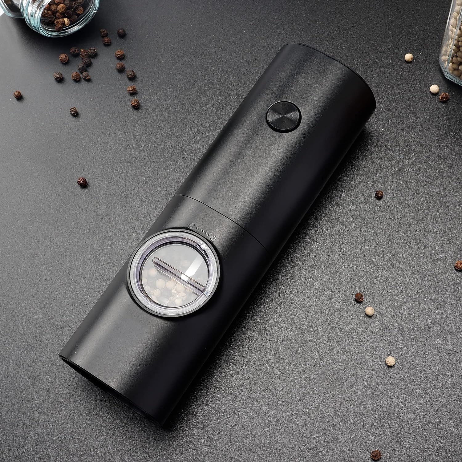 Electric Pepper Grinder or Salt Mill, Battery Powered Automatic Pepper Mill, Ceramic Grinder with Adjustable Coarseness, LED Light, One Hand Operation 1 pack