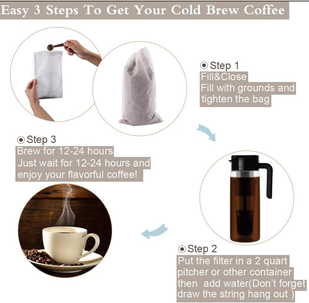 YQL Cold Brew Coffee Filter,50PCS 6X10 Inch No Mess Cold Brew Coffee Bags Disposable Mesh Brewing Bags Tea Filter Bag for Cold Brew Coffee or Tea 4x6/8x12inch Available
