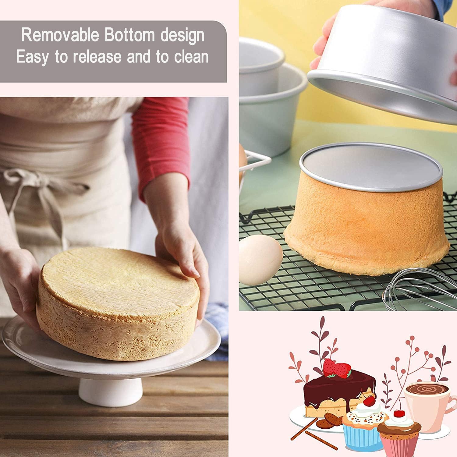 6 Inch Cake Pan Round, Small Cheesecake Pan with Removable Bottom, Chiffon Cake Mold Anodized Aluminum Baking Pan