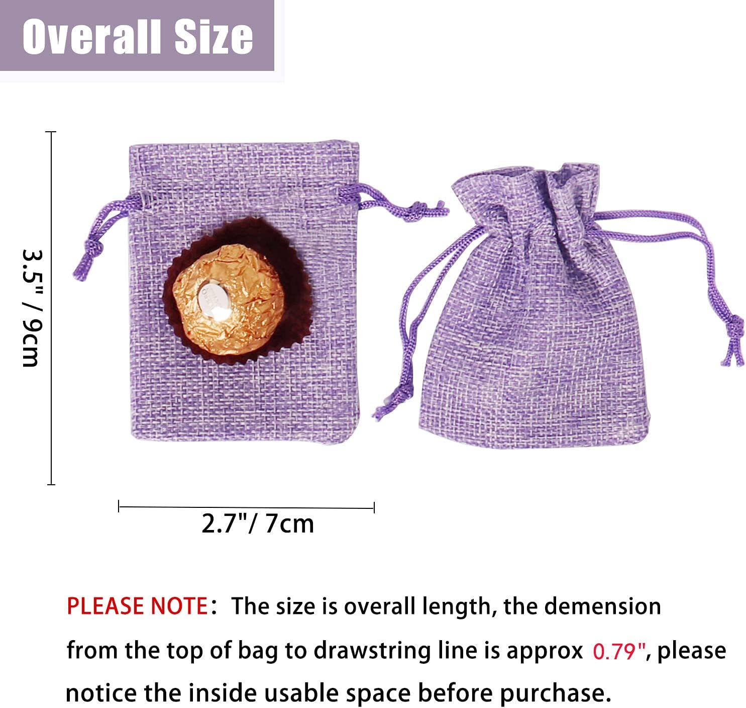 20Pcs Burlap Bags with Drawstring 2.7 x 3.5 Inch, Linen Small Party Favor Gift Bags Jewelry Pouches Sachet Sacks for Wedding, DIY Craft Light Purple