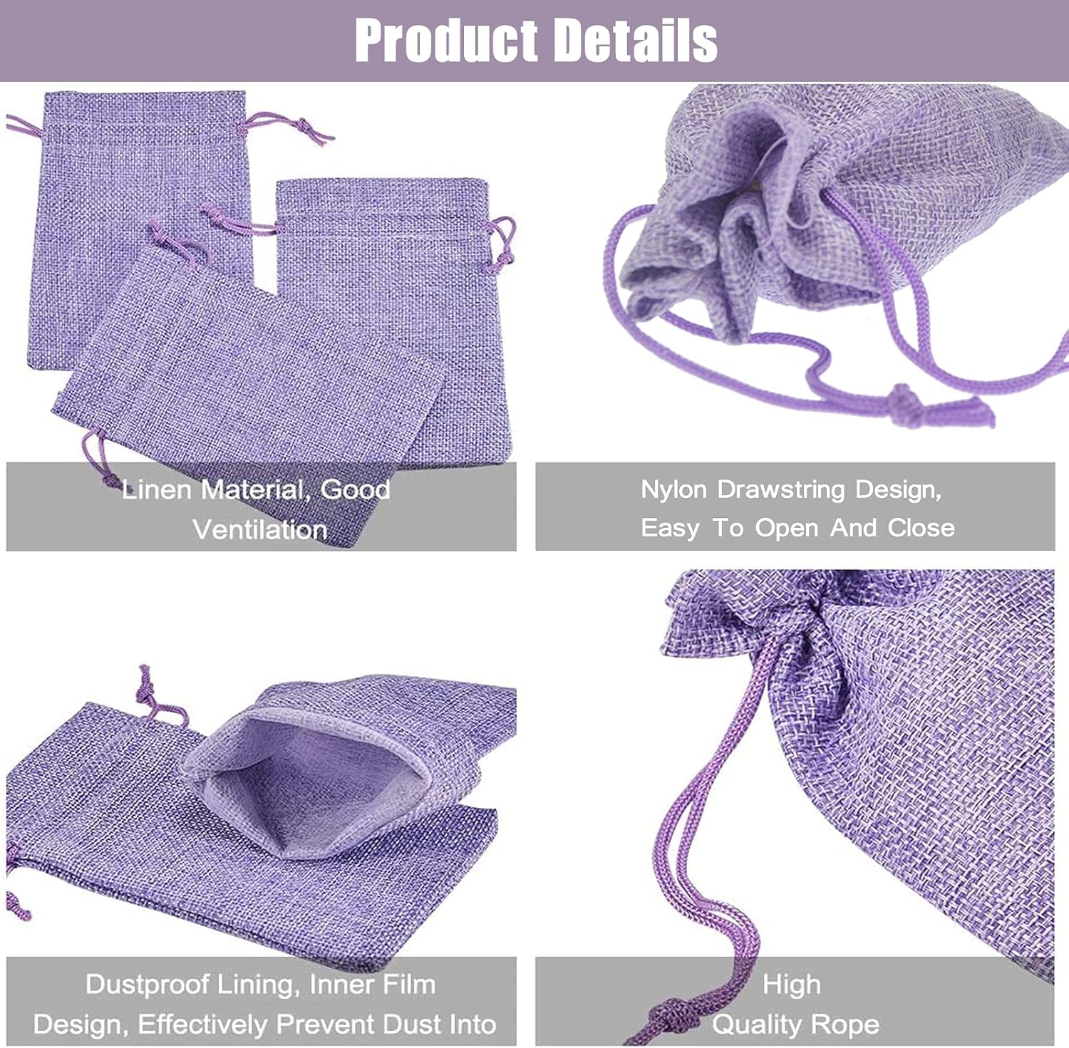 20Pcs Burlap Bags with Drawstring 2.7 x 3.5 Inch, Linen Small Party Favor Gift Bags Jewelry Pouches Sachet Sacks for Wedding, DIY Craft Light Purple