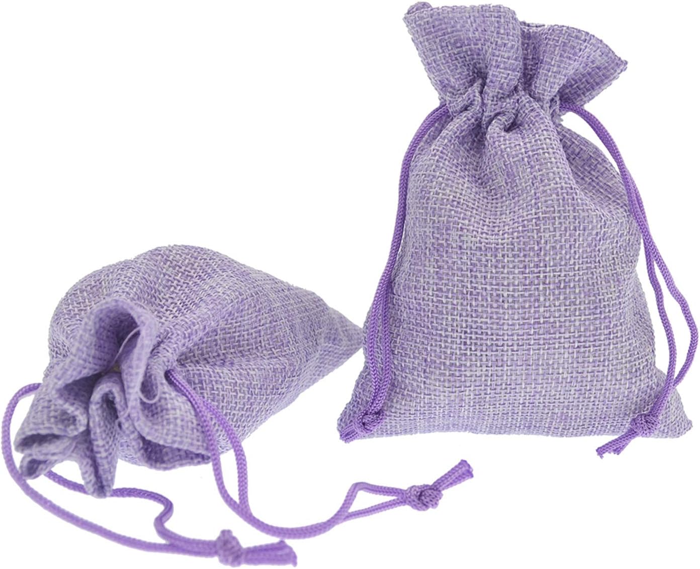 20Pcs Burlap Bags with Drawstring 2.7 x 3.5 Inch, Linen Small Party Favor Gift Bags Jewelry Pouches Sachet Sacks for Wedding, DIY Craft Light Purple