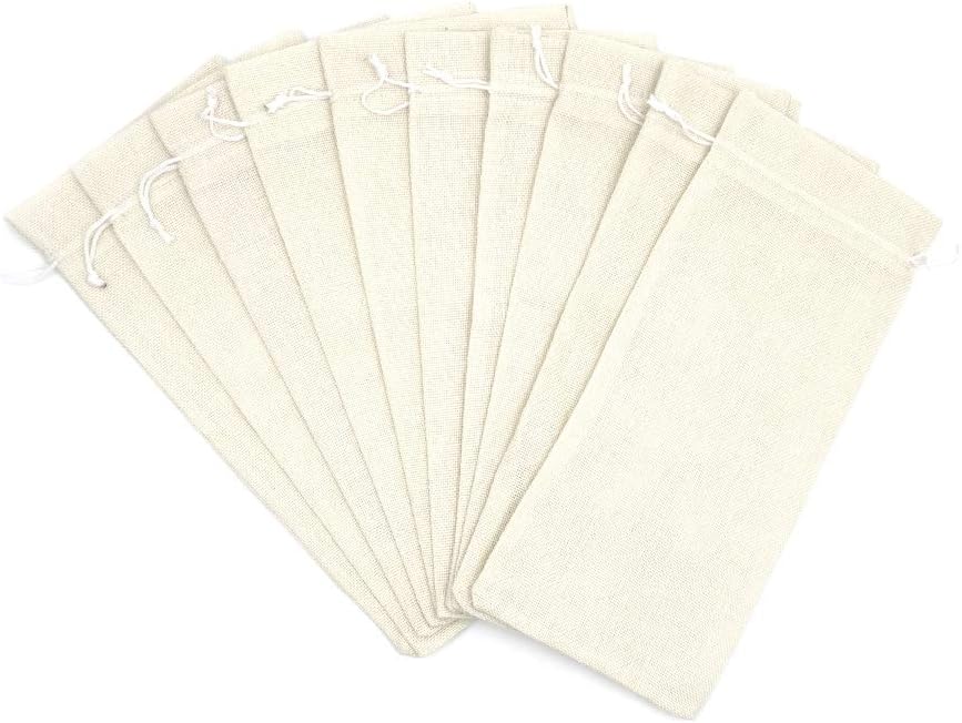 10Pcs Burlap Wine Gift Bags, Drawstring Linen Champagne Wine Bottle Bag Christmas Wedding Birthday Party Favor Wrap Pouches 13.7 x 5.9 Inches Cream
