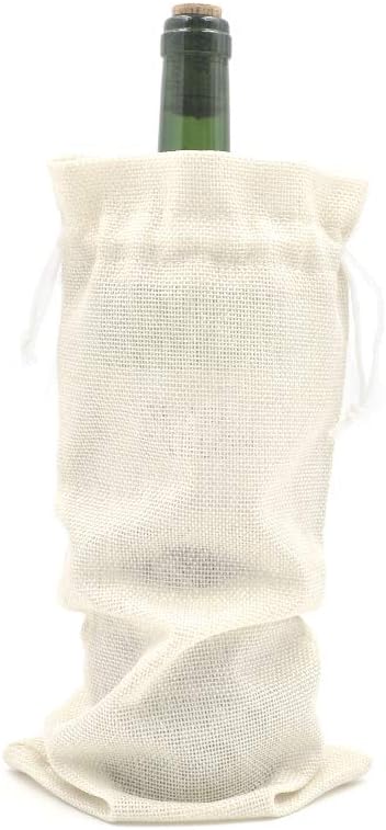 10Pcs Burlap Wine Gift Bags, Drawstring Linen Champagne Wine Bottle Bag Christmas Wedding Birthday Party Favor Wrap Pouches 13.7 x 5.9 Inches Cream