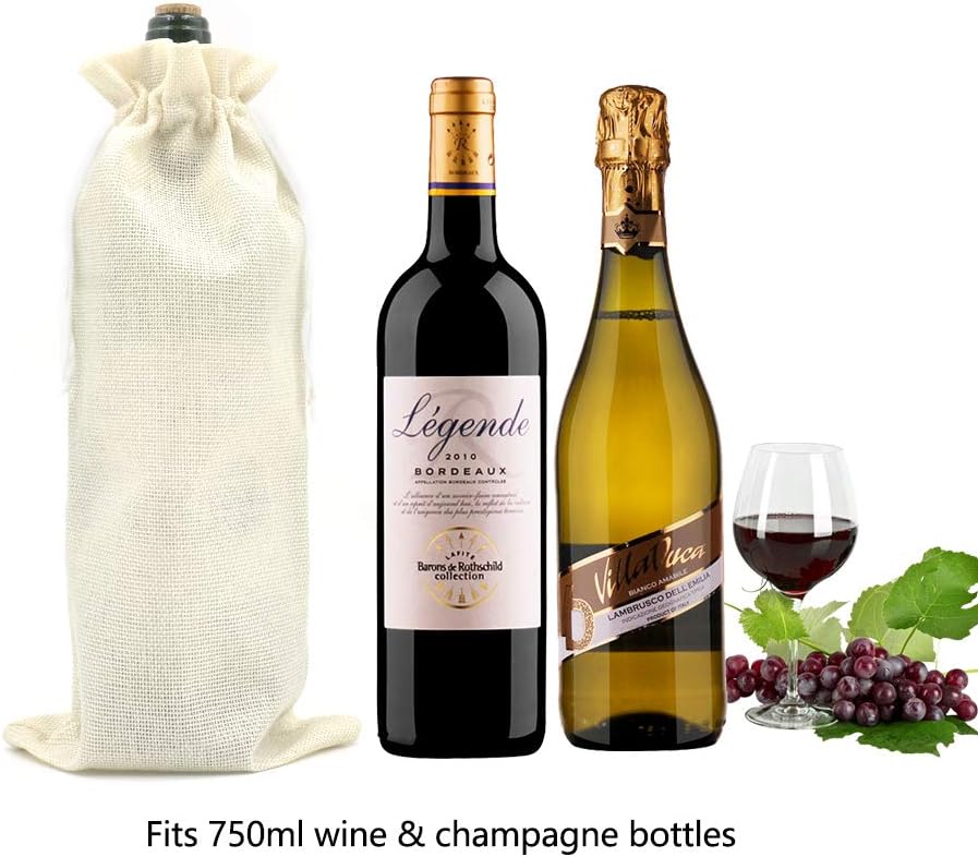10Pcs Burlap Wine Gift Bags, Drawstring Linen Champagne Wine Bottle Bag Christmas Wedding Birthday Party Favor Wrap Pouches 13.7 x 5.9 Inches Cream
