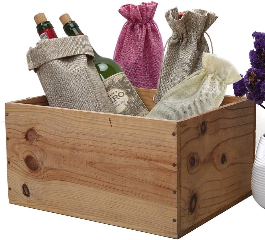 10Pcs Burlap Wine Gift Bags, Drawstring Linen Champagne Wine Bottle Bag Christmas Wedding Birthday Party Favor Wrap Pouches 13.7 x 5.9 Inches Cream