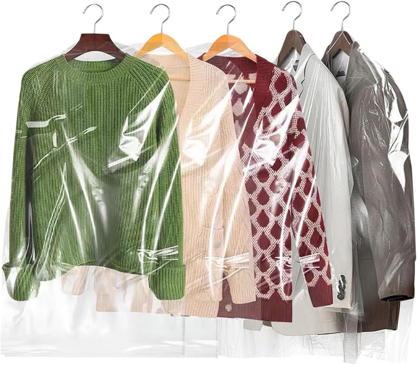 20Pcs Plastic Garment Bags for Hanging Clothes, 35 Inch Clear Dry Cleaner Bags Dustproof Suit Cover Clothes Storage Bag for Skirt Coat Shirt Jacket 60 x 90cm