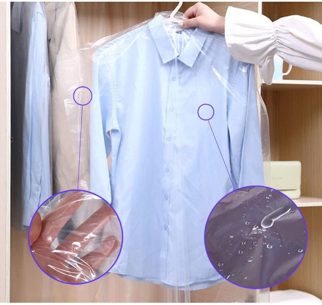 20Pcs Plastic Garment Bags for Hanging Clothes, 35 Inch Clear Dry Cleaner Bags Dustproof Suit Cover Clothes Storage Bag for Skirt Coat Shirt Jacket 60 x 90cm