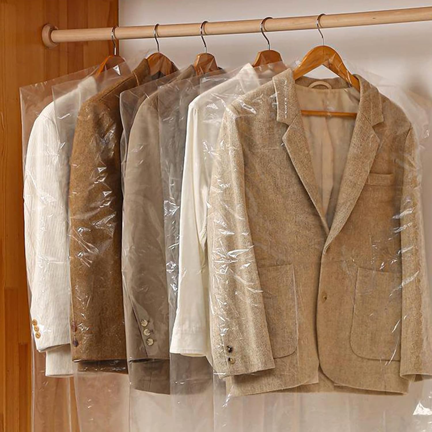 20Pcs Plastic Garment Bags for Hanging Clothes, 35 Inch Clear Dry Cleaner Bags Dustproof Suit Cover Clothes Storage Bag for Skirt Coat Shirt Jacket 60 x 90cm