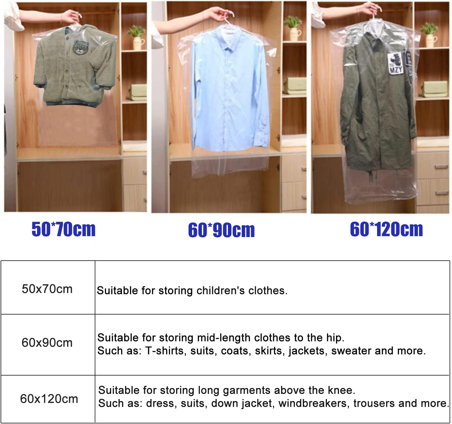 20Pcs Plastic Garment Bags for Hanging Clothes, 35 Inch Clear Dry Cleaner Bags Dustproof Suit Cover Clothes Storage Bag for Skirt Coat Shirt Jacket 60 x 90cm