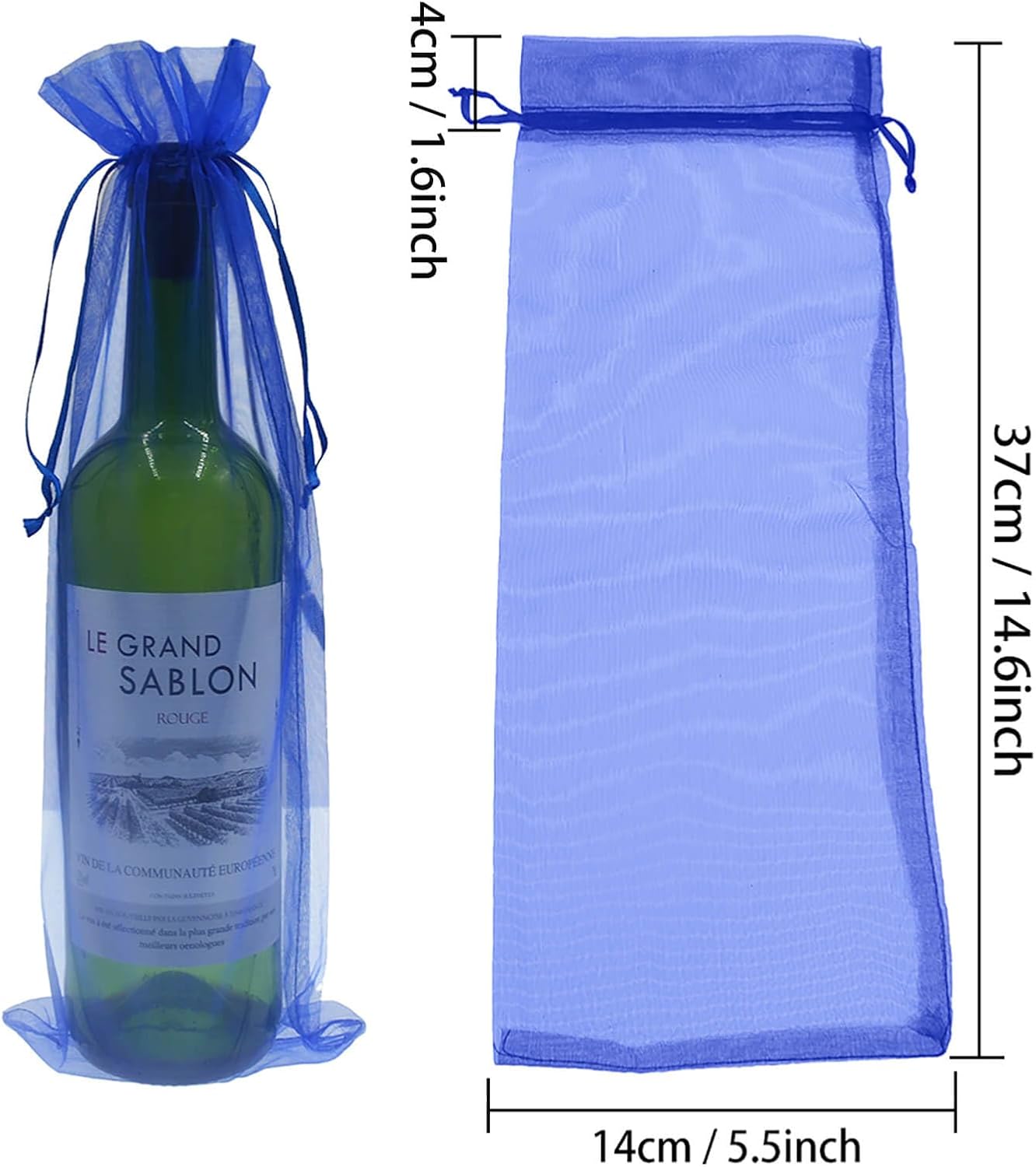 20Pcs Organza Wine Gift Bags with Drawstrings, Mesh Wine Bottle Covers for Wedding, Birthday, Shower Party Favor, Housewarming Royal Blue