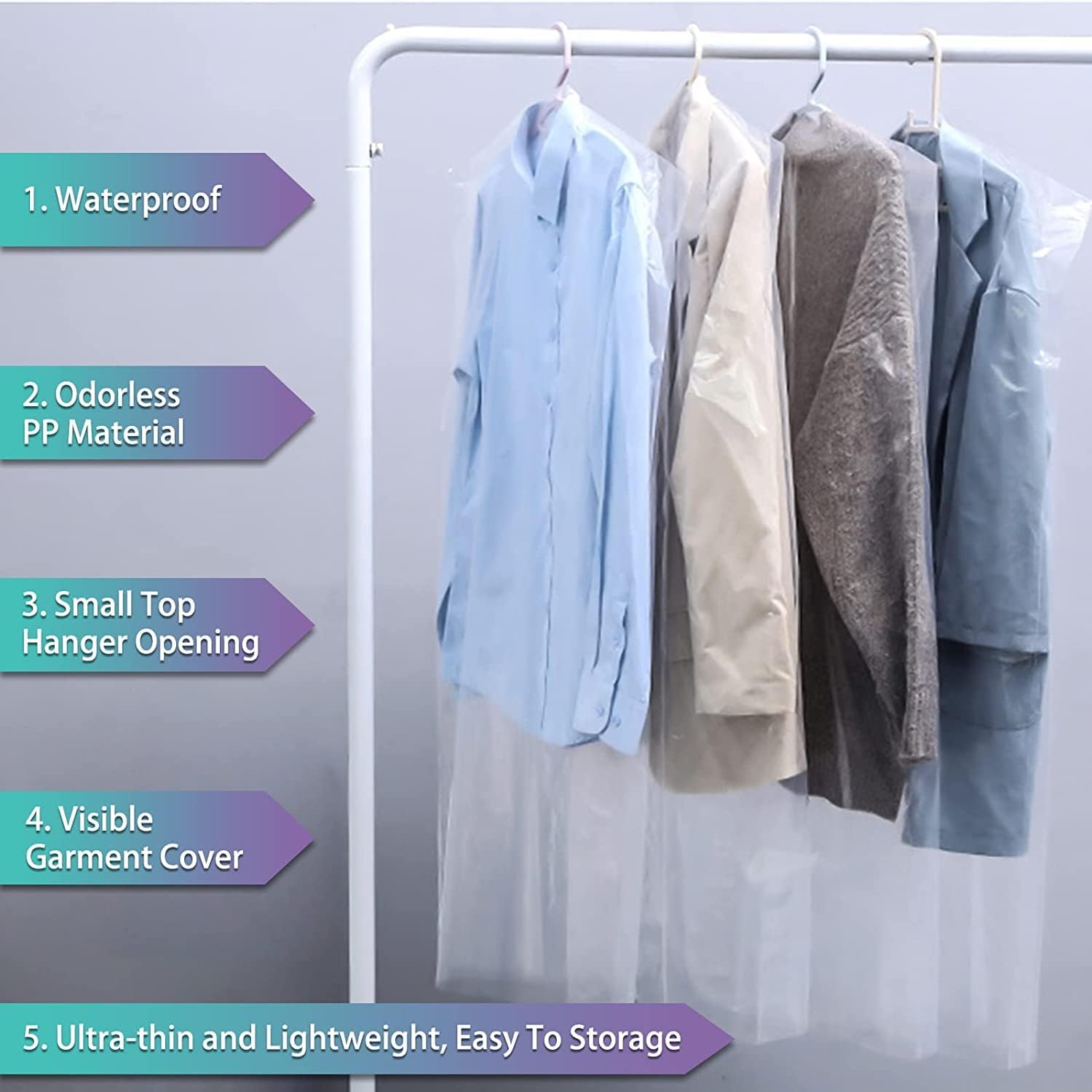 20Pcs Plastic Clear Garment Bags, 23.6x47.2 Inches Dry Cleaning Laundrette Suit Clothes Dustproof Storage Bags Hanging Garment Cover for Closet Storage, Dry Cleaner, Travel