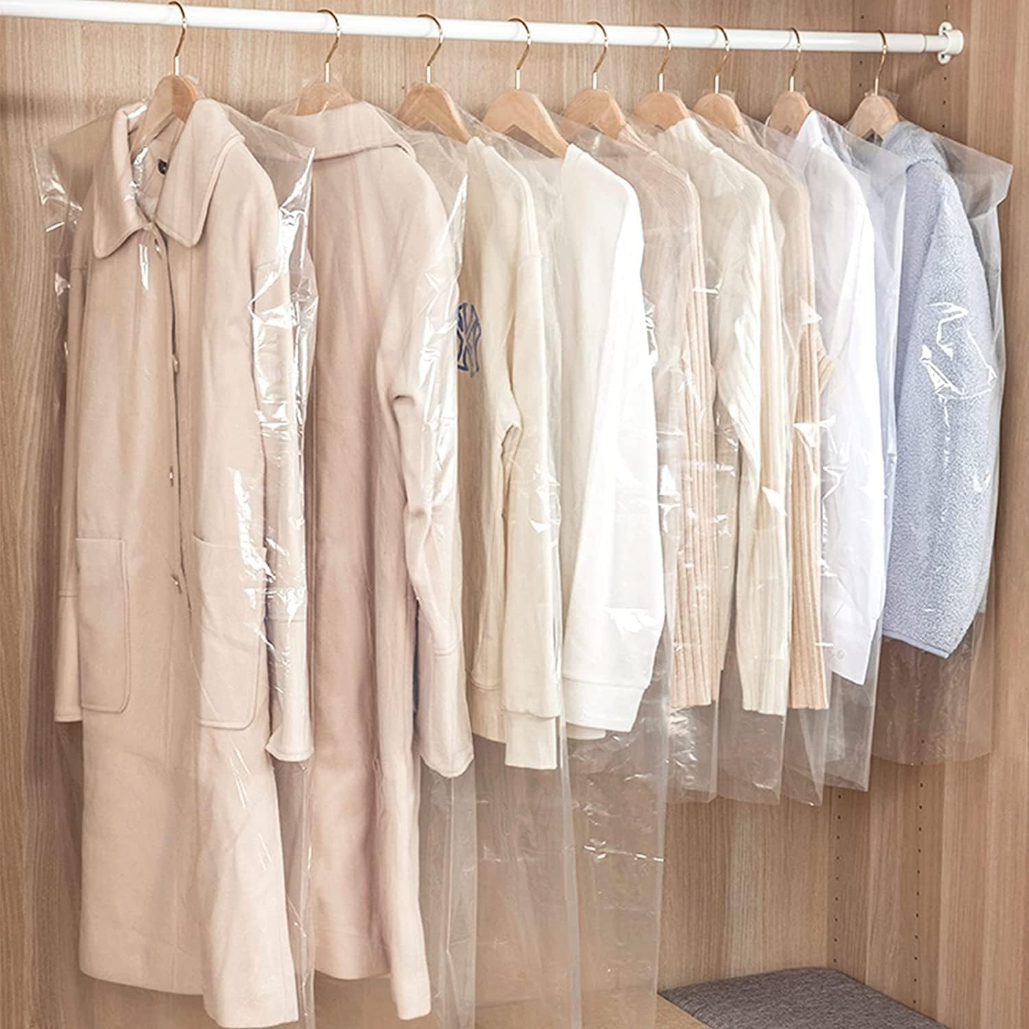 20Pcs Plastic Clear Garment Bags, 23.6x47.2 Inches Dry Cleaning Laundrette Suit Clothes Dustproof Storage Bags Hanging Garment Cover for Closet Storage, Dry Cleaner, Travel