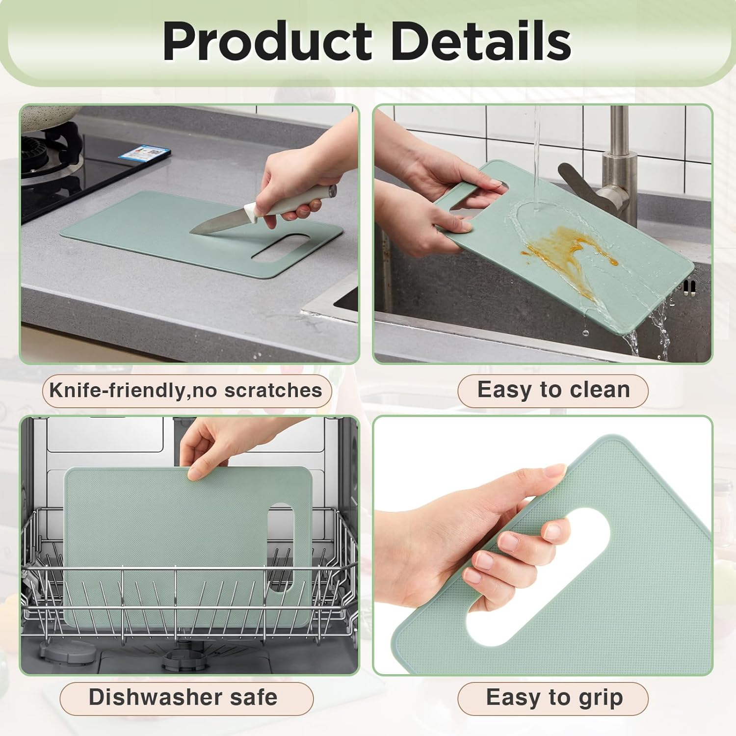 3 Pcs Small Cutting Boards for Small Kitchen, Thin Plastic Cutting Board Set with Easy Grip Handle, Space Saving Colorful Boards for Apartment, RV, Meat, Vegetables